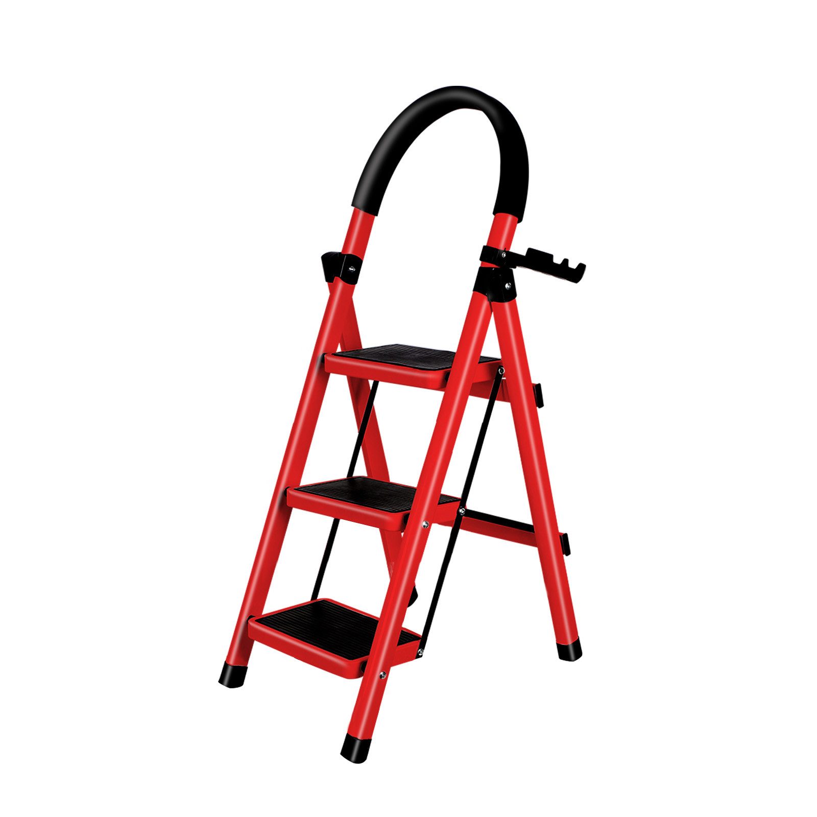 JEOBEST Trittleiter Stufenleiter, Klappleiter Tritthocker mit Handläufen, ( 3 Stufen) Sicherheitsleiter, Anti-Rutsch-stabilem und breitem Pedal
