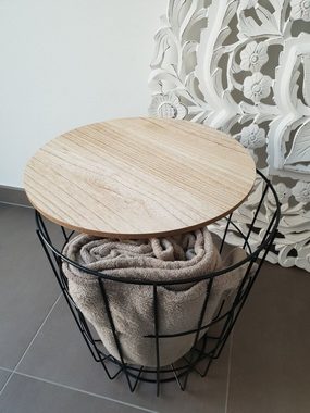 Meinposten Beistelltisch Tisch mit Stauraum Ø 39 cm H 41 cm Metall Holz Nachttisch Schwarz, Durchmesser ca. 39 cm Höhe ca. 41 cm