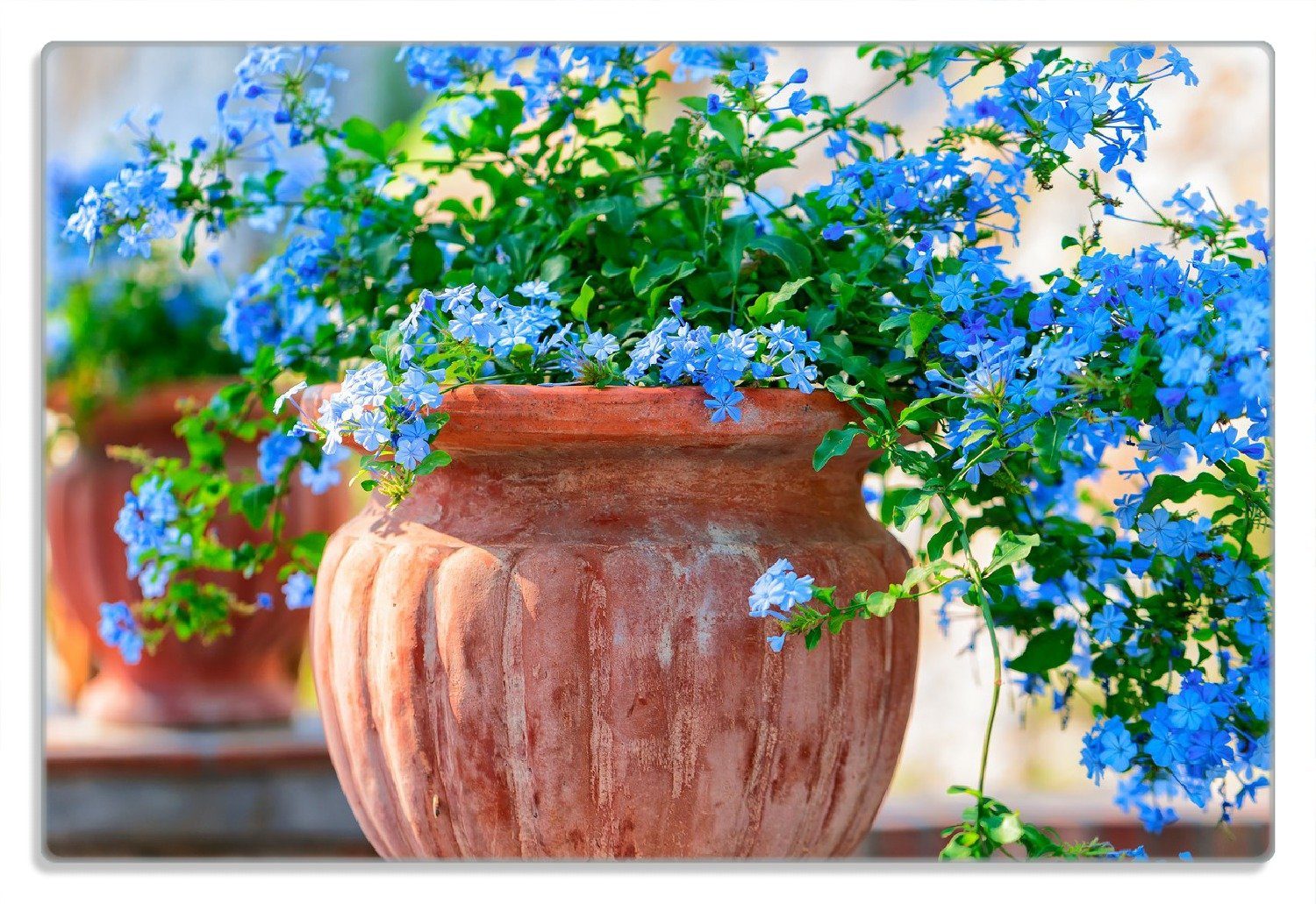 rutschfester Gummifüße in 1-St), Blaue Blumen Frühstücksbrett 20x30cm 4mm, Steinvase, (inkl. Wallario einer