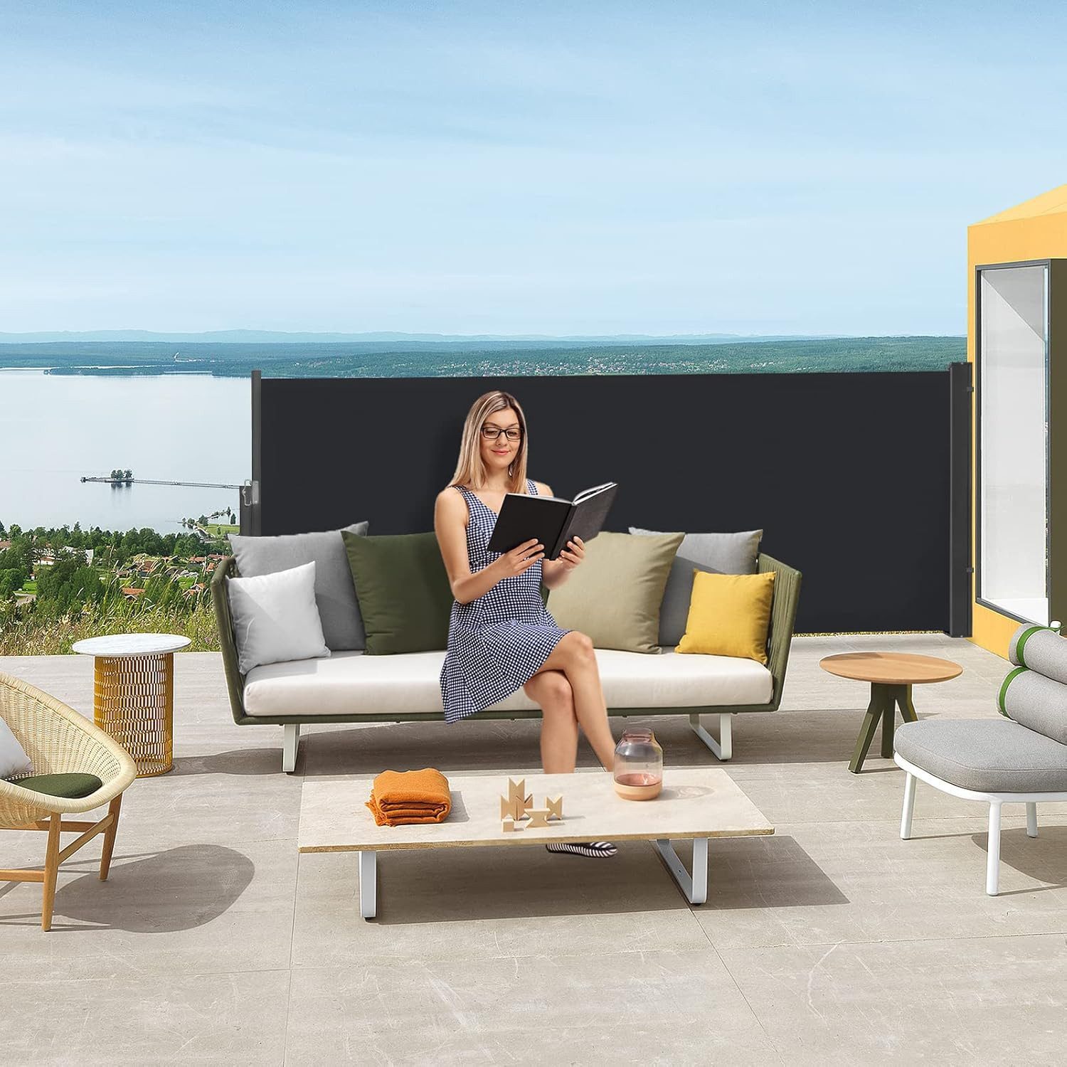 FIVMEN Seitenmarkise Ausziehbar Sichtschutz Markise, Anthrazit,100/120/140cm Seitliche Vordächer für Terrasse Balkon Garten – Bild 5 von 5