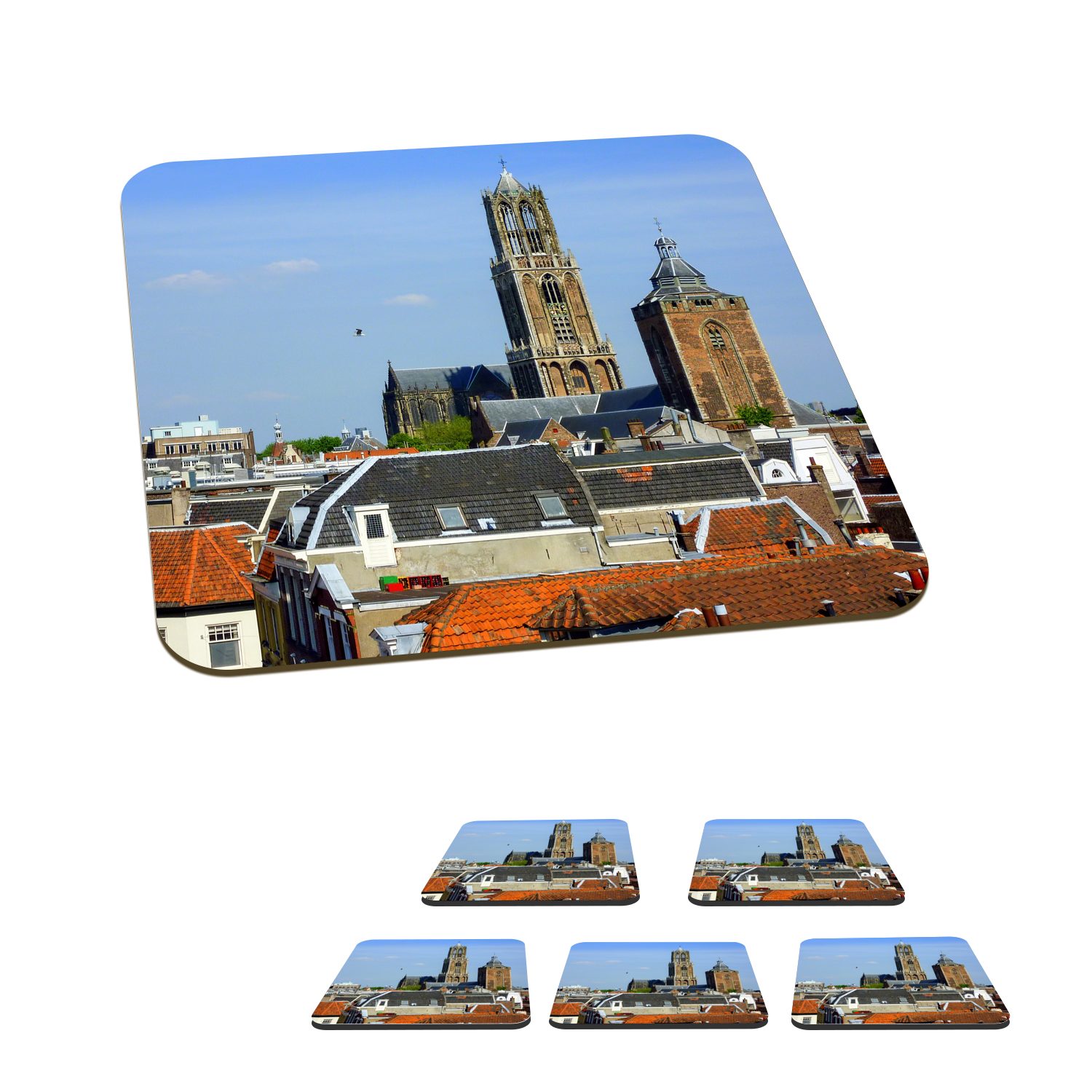 MuchoWow Glasuntersetzer Stadt - Utrecht - Domturm, Zubehör für Gläser, 6-tlg., Glasuntersetzer, Tischuntersetzer, Korkuntersetzer, Untersetzer, Tasse