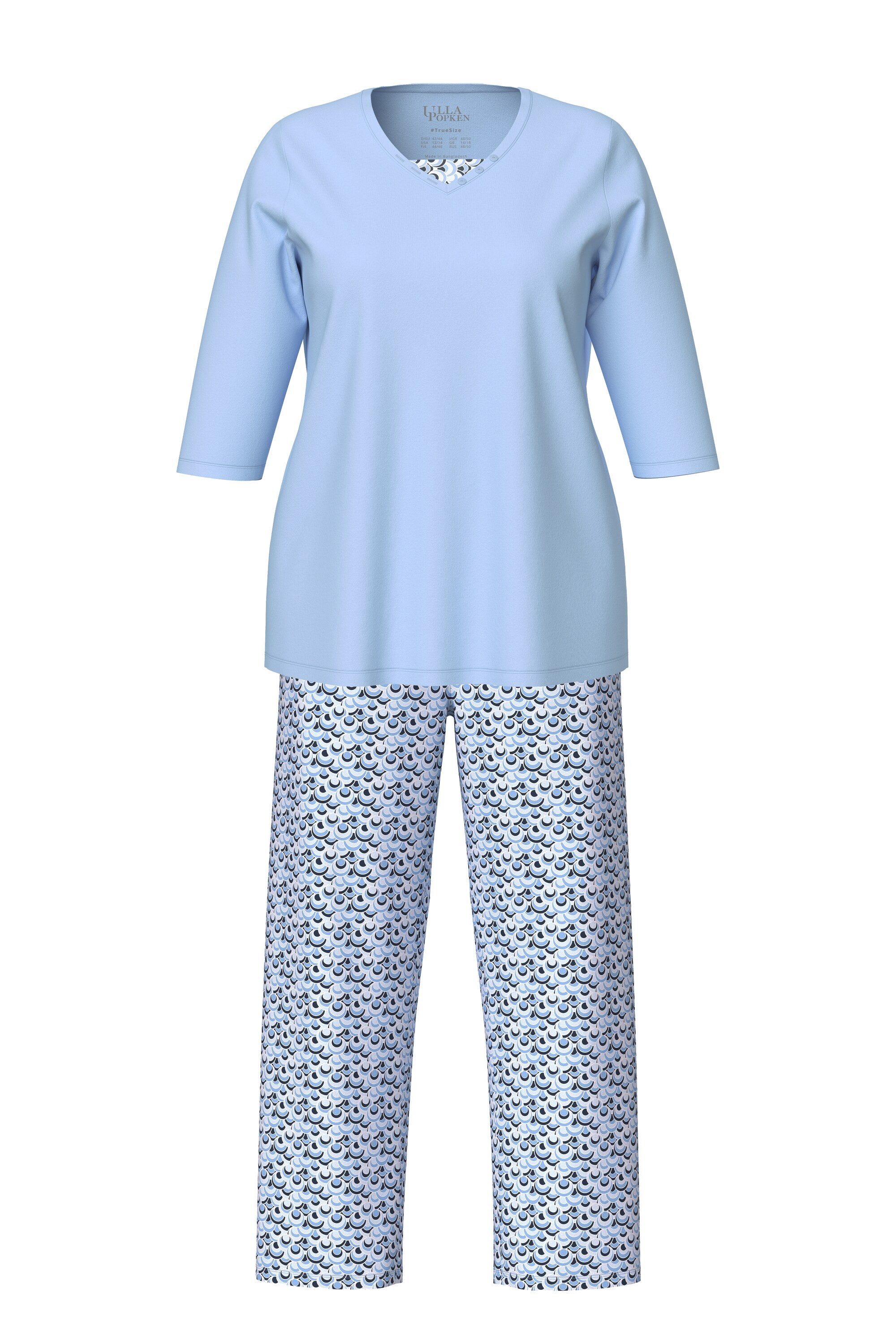 Ulla Popken Pyjama Pyjama V-Ausschnitt 3/4-Arm Taschen günstig online kaufen