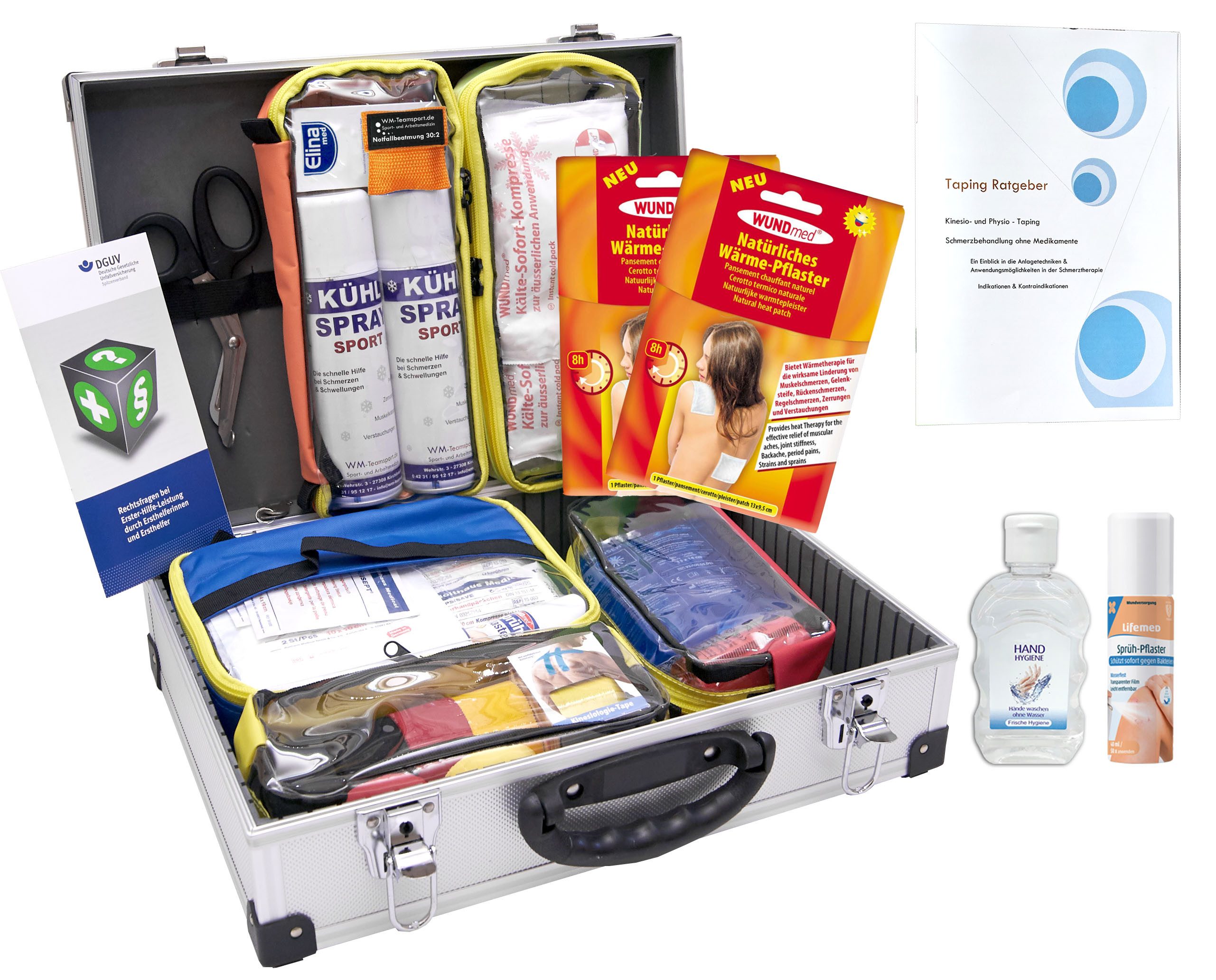 WM-Teamsport Erste-Hilfe-Koffer SPORT-Betreuerkoffer ALU-PRO m. Modultaschen DIN 13157 + Wärmepflaster