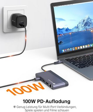 NOVOO USB-Adapter USB-C zu HDMI, TF Kartenleser, SD Kartenleser, Ethernet, USB-C, USB-A 3.2, MacBook Pro M2, Dell, HP, Lenovo und mehr Typ-C Geräten