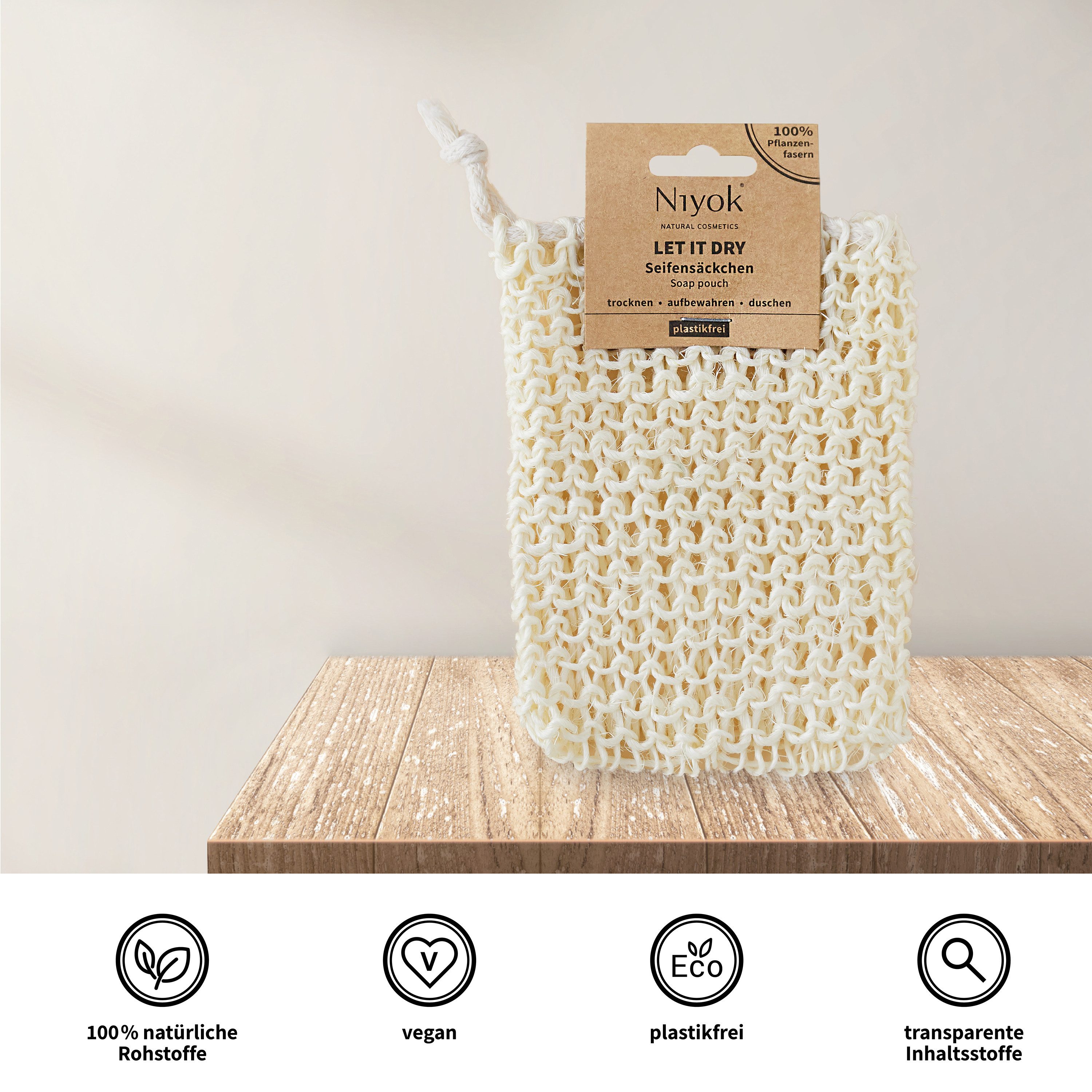 Niyok Seifenschale Seifensäckchen, Sisal Pflanzenfasern für feste Dusche & Shampoo, aus 100% Pflanzenfasern, Plastikfrei