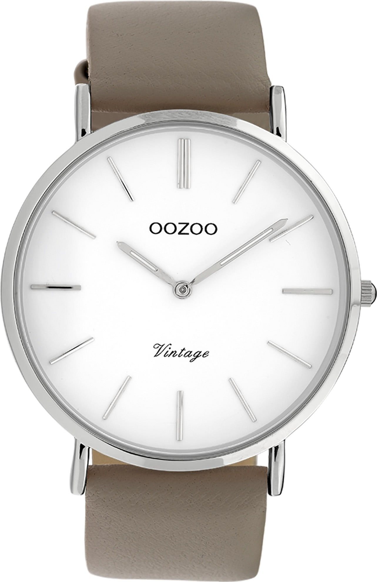 OOZOO silberne Armbanduhr Damenuhr Indizes Oozoo Lederarmband, Quarzuhr Slim Ultra groß 40mm) Fashion-Style, Damen (ca. rund, Leder,