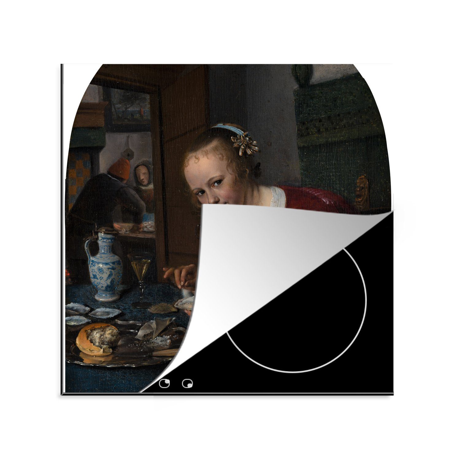 MuchoWow Herdblende-/Abdeckplatte Der Austernfresser - Jan Steen, Vinyl, (1 tlg), 78x78 cm, Ceranfeldabdeckung, Arbeitsplatte für küche