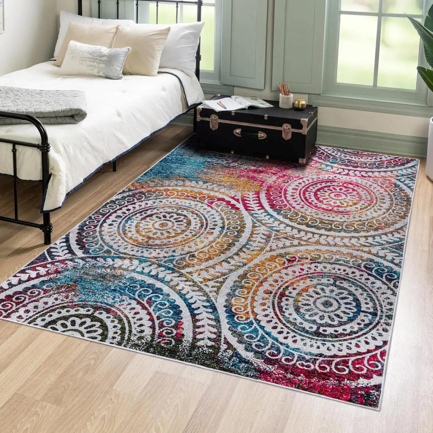 Mazovia Designteppich Modern Vintage Bunt Wohnzimmer, Schlafzimmer, Esszimmer, Büro, Fußbodenheizung – Bild 2 von 5