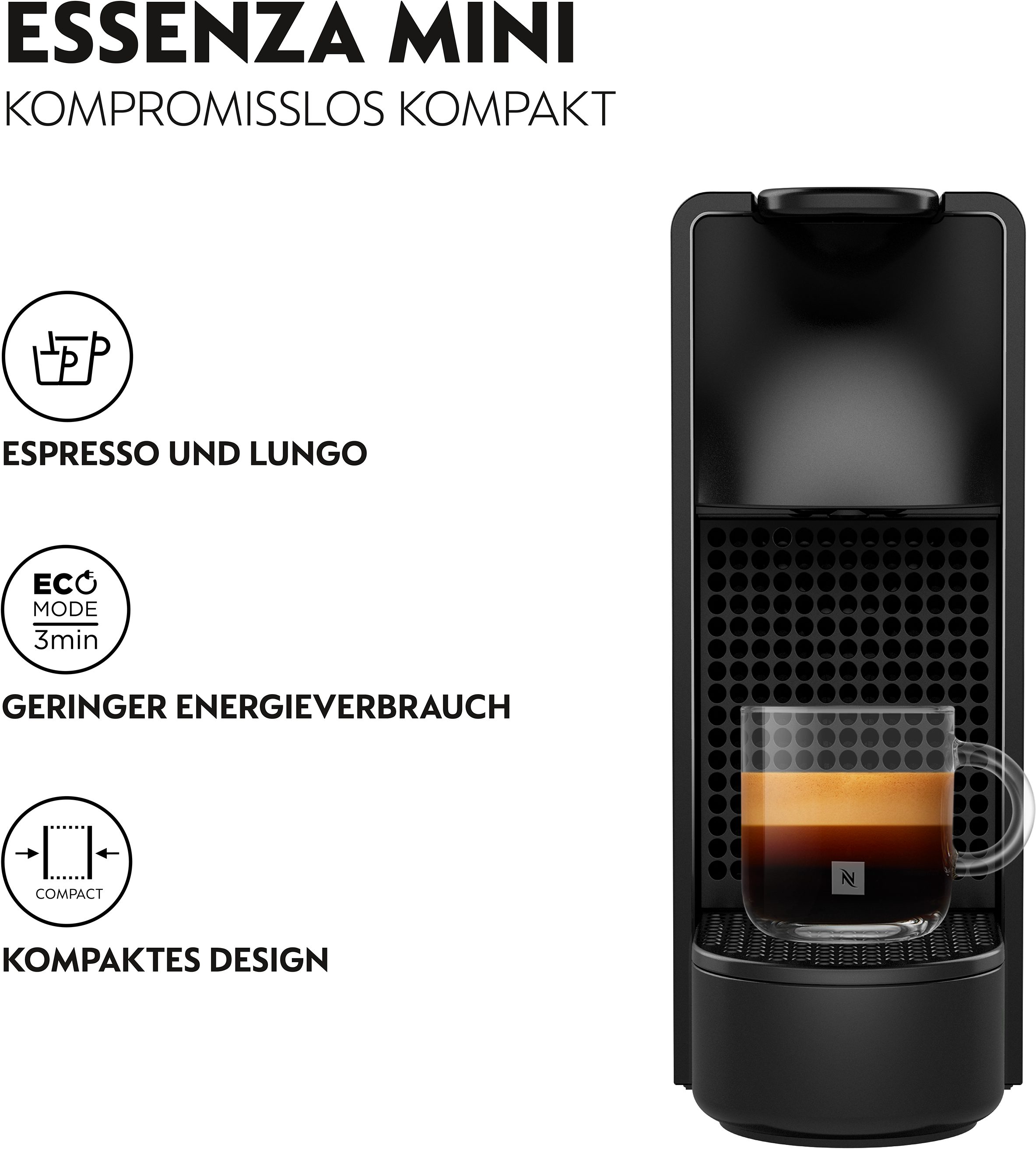 NESPRESSO Kapselmaschine XN1108 Essenza Mini von Krups, Pumpendruck: 19 Bar, inkl. Willkommenspaket mit 7 Kapseln