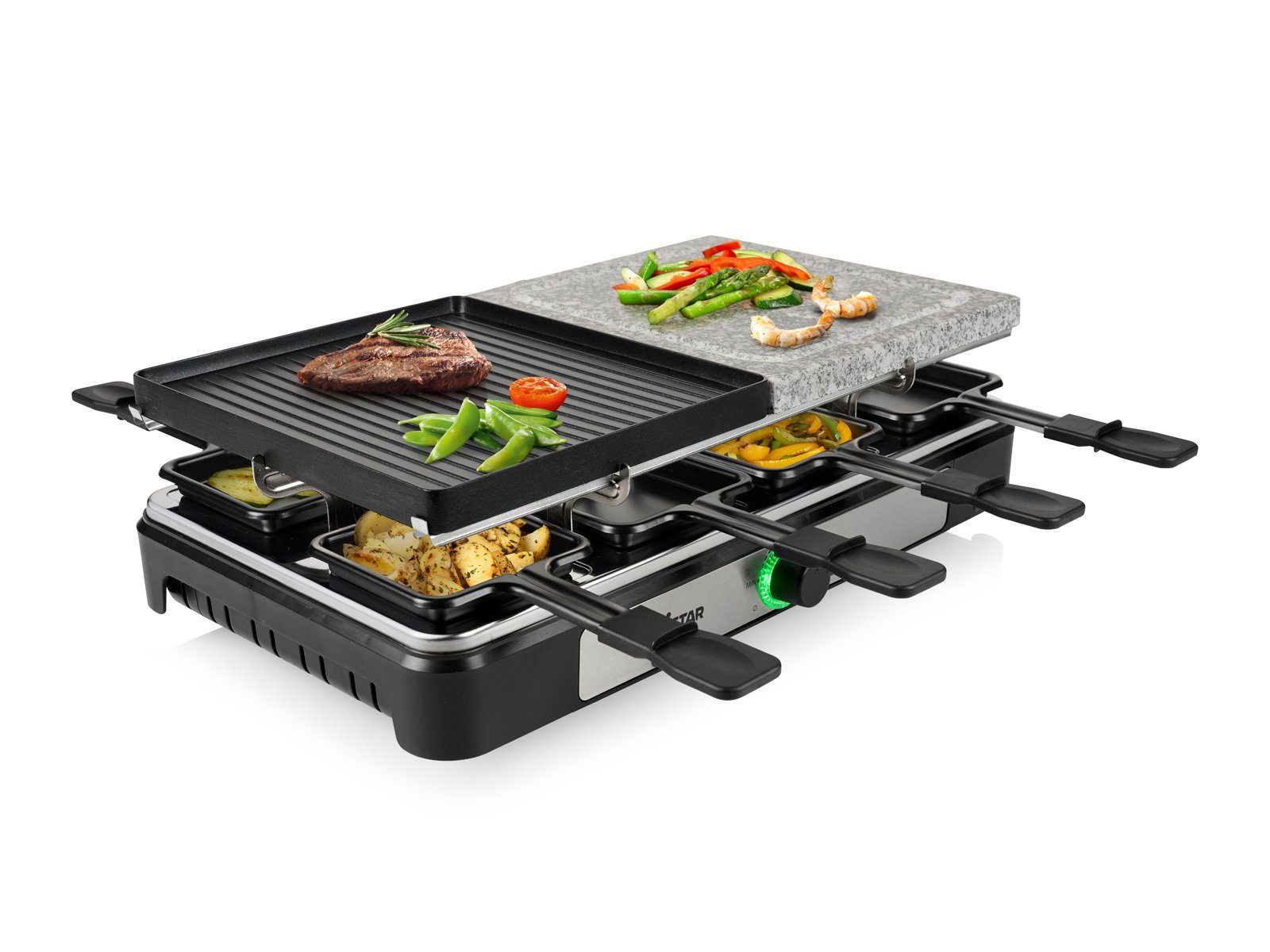 Steingrill W, 5in1 Gerät & für Steinplatte Raclette, 2-8 Setpoint 1400 Grill- Personen Tischgrill