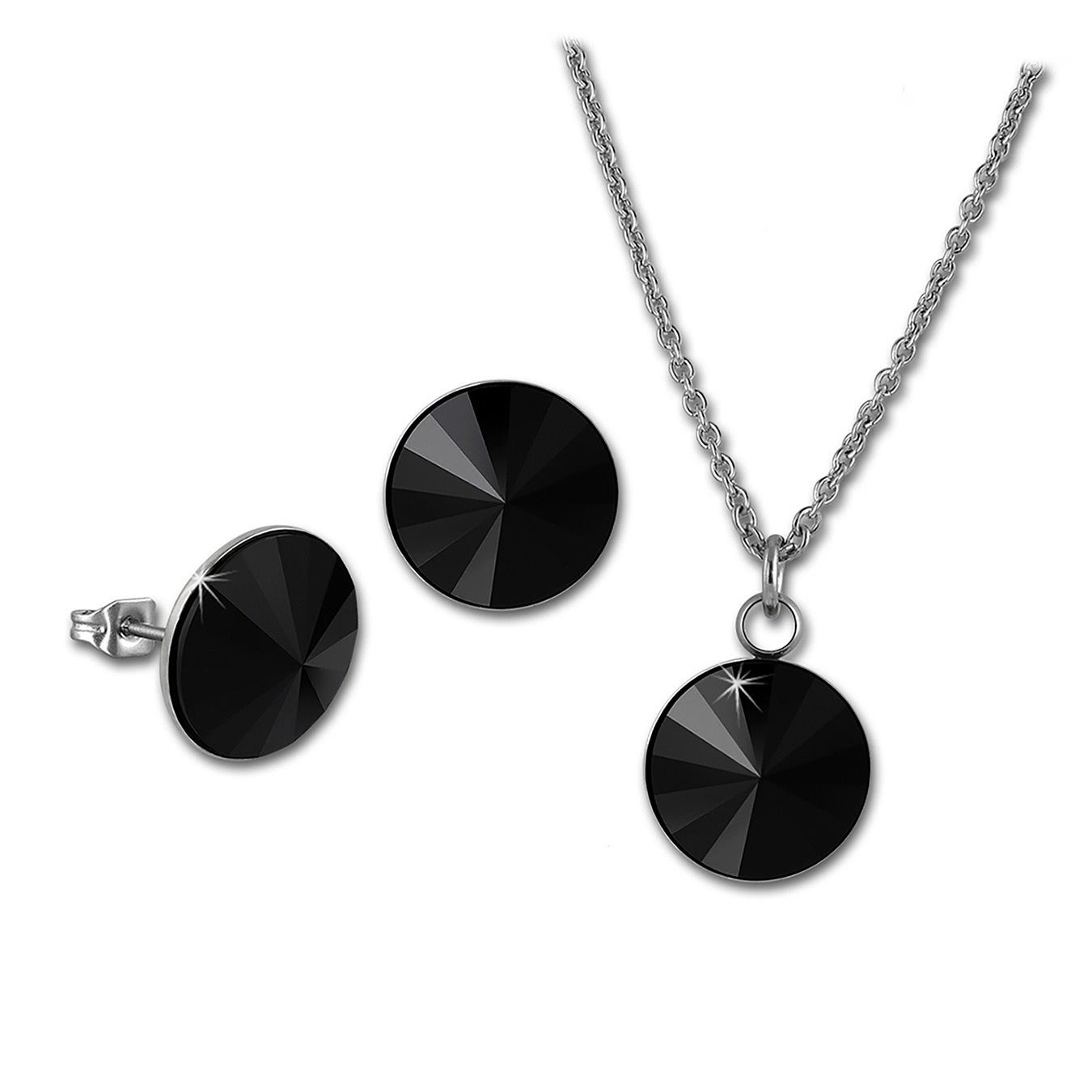 Amello Schmuckset Amello Edelstahl Schmuckset Ohrring, Kette (Schmuckset, 2-tlg., Schmucksets), Damen Schmucksets, Edelstahl (Stainless Steel), Farbe: schwarz