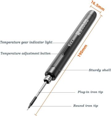 BlingBin Lötkolben Cordless Lötkolben Set USB Wiederaufladbares Tragbares Lötkolben 8W, max. 450 °C, max. 8 W, elektrisch, 1er Set, 1-tlg., Schweißset mit Drei Lötspitzen