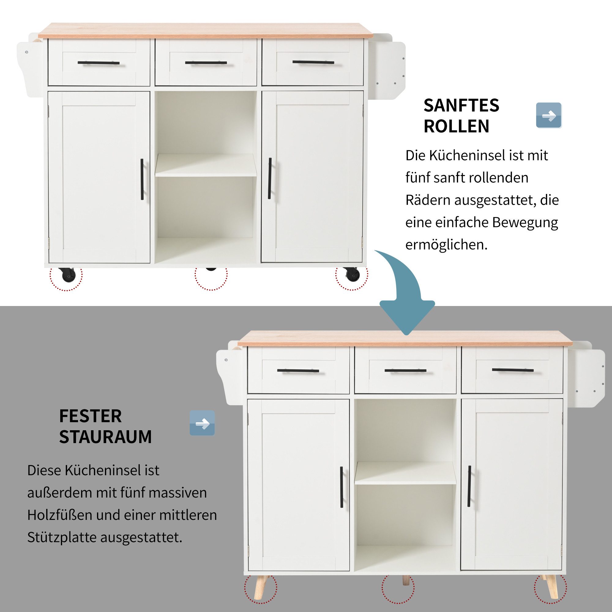 Merax Küchenwagen mit erweiterbarer Arbeitsplatte, Kücheninsel Servierwagen günstig online kaufen