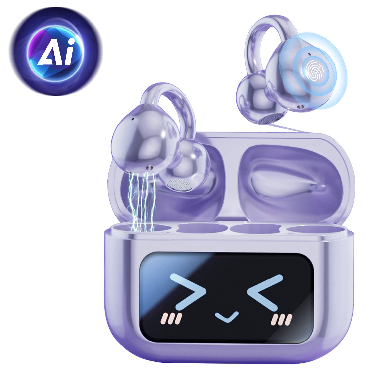 Vashoy Bluetooth kopfhörer mit ohrclip,Open Ear übersetzungskopfhörer Bluetooth-Kopfhörer (Echtzeit-Übersetzungsfunktion, Drahtlose Verbindung Bluetooth, 5.4 Bluetooth, wasser- und winddicht, Ohrclip-Design)