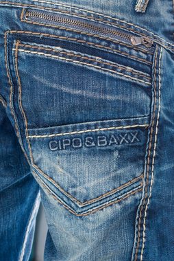Cipo & Baxx Regular-fit-Jeans Herren Jeans Hose mit ausgefallener Nahtstruktur Jeanshose mit aufwendiger Nahtverzierung und stylischer Waschung