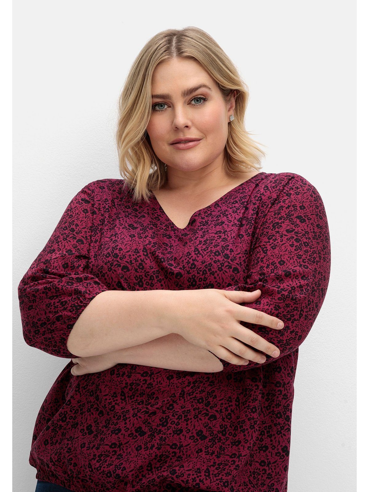 Sheego Tunika Große Größen mit Minimalprint und Saum-Gummizug