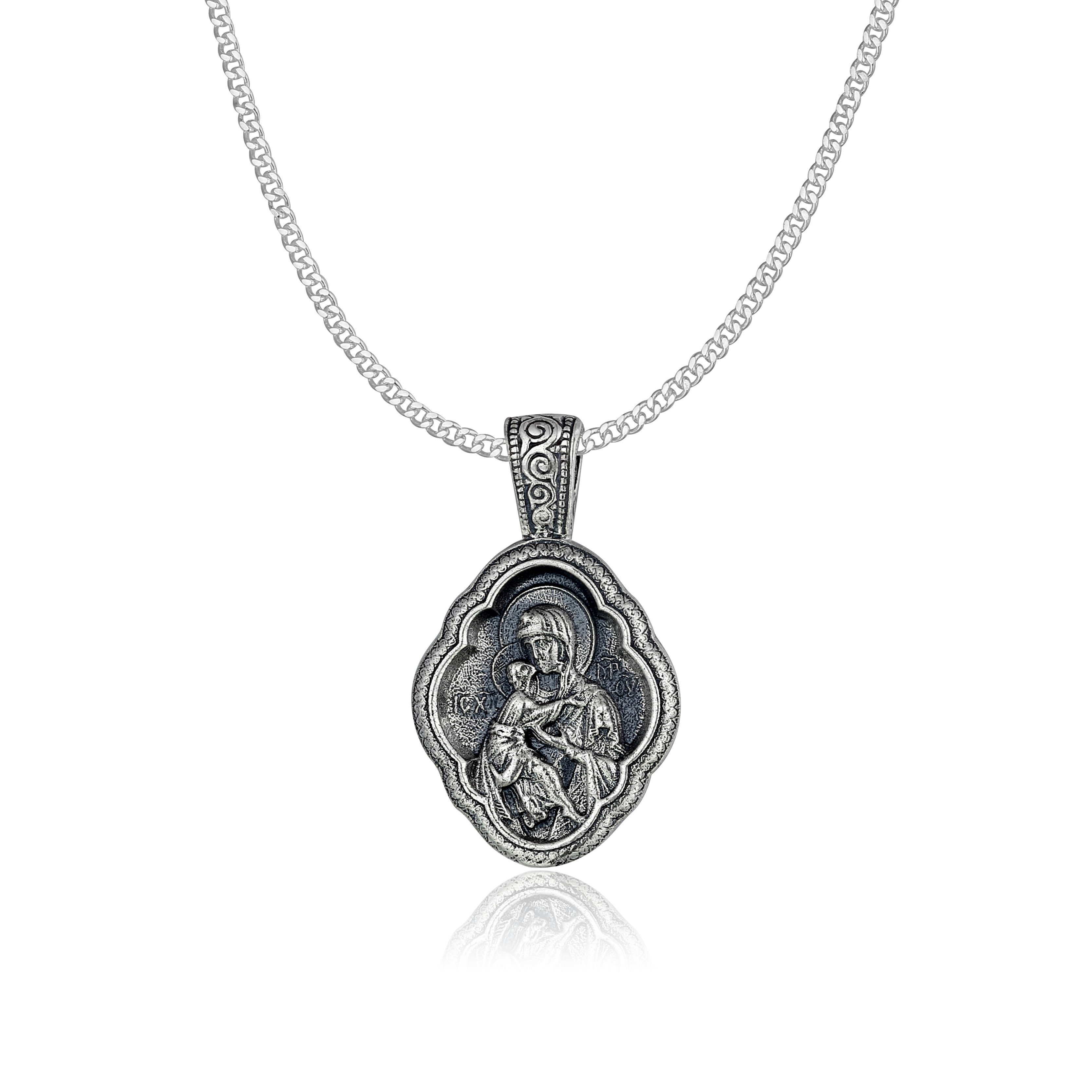 Kette mit Anhänger Marienikone Silber Panzerkette