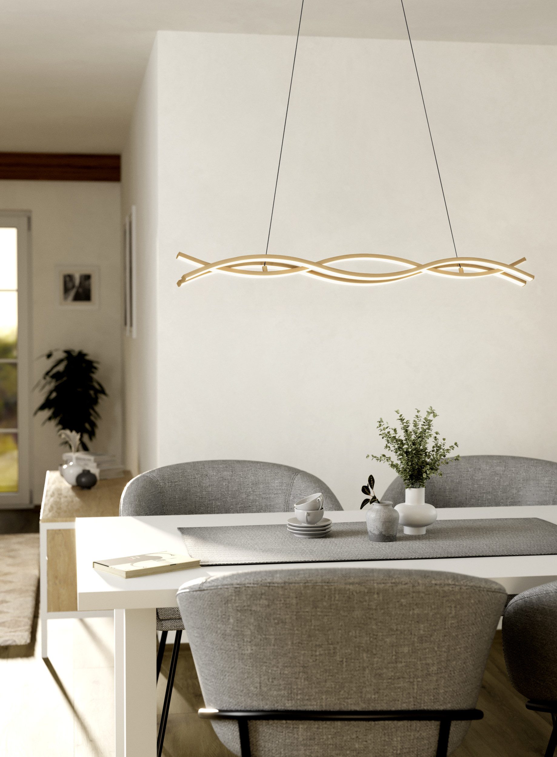 EGLO Hängeleuchte LASANA 4 Pendellampe - Stahl, Alu - LED - 35W - IP20, LED fest integriert, Warmweiß, Hängelampe, Deckenlampe, Wohnzimmer, Esszimmer, L90 x B6 x H120 cm