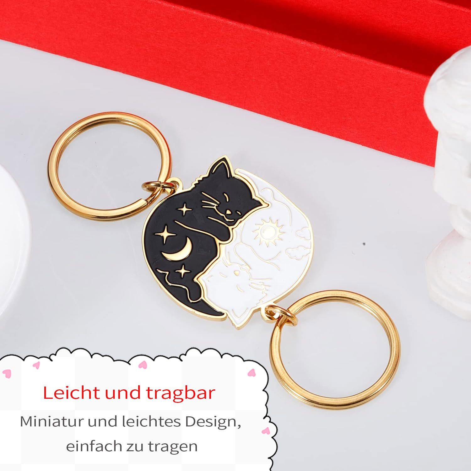 MAGICSHE Schlüsselanhänger Pärchen Geschenk Niedliche Gold Katze
