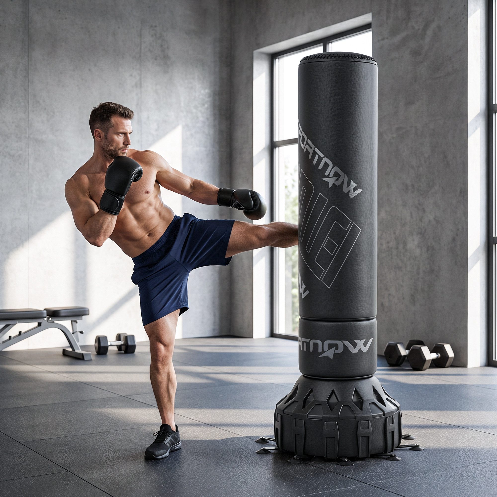 SPORTNOW Standboxsack Kickboxsack für Krafttraining (Set, 1-tlg., mit Boxhandschuhen), 20 Saugnäpfe, Stoßdämpfung, inkl. Handschuhe