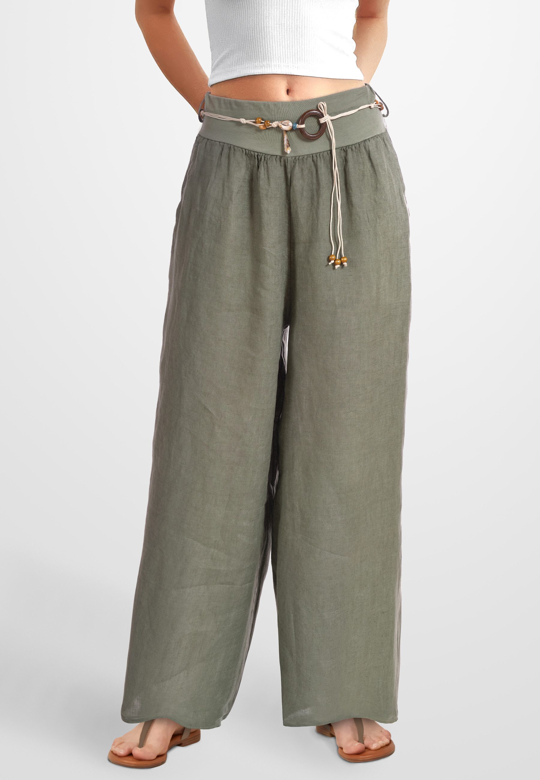 PEKIVESSA Leinenhose Schlupfhose mit weitem Bein günstig online kaufen