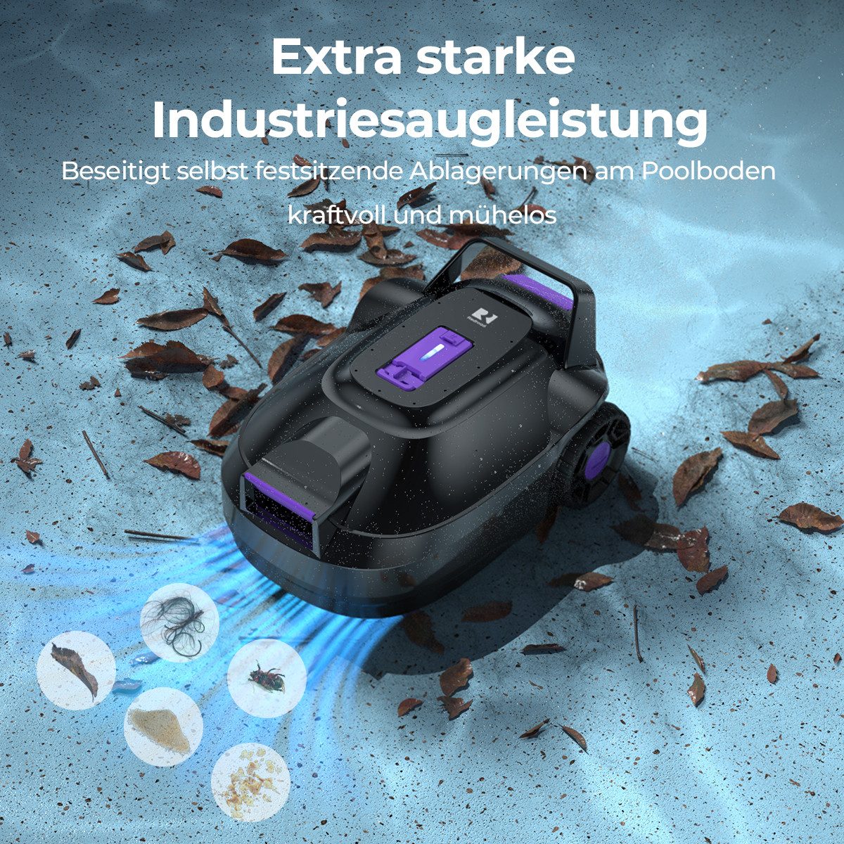 redroad Poolroboter Automatischer Poolreiniger 2026 5000mAh Akku Dual-Motor bis 200m², 5000 mAh/IPX8/18° Steigwinkel/Lange Laufzeit/Selbstparkend/180min