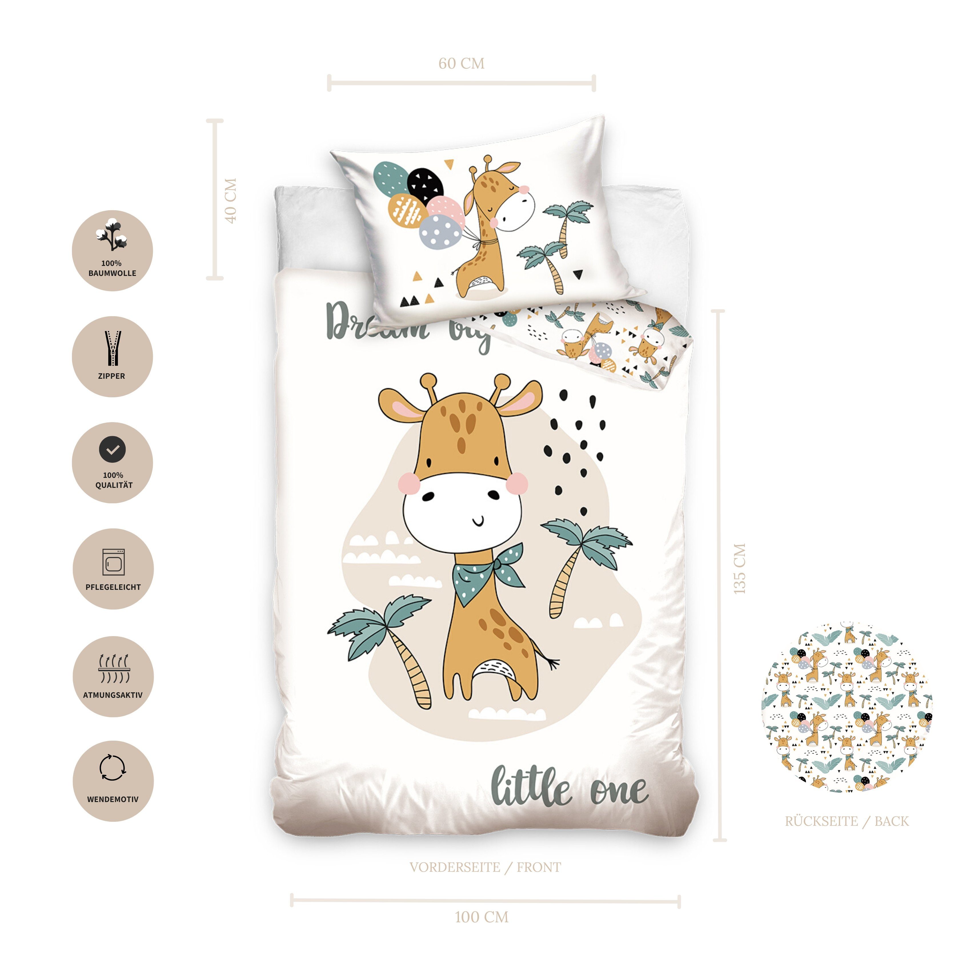 MTOnlinehandel Babybettwäsche Giraffe 100x135 + 40x60 cm, 100 % Baumwolle, günstig online kaufen