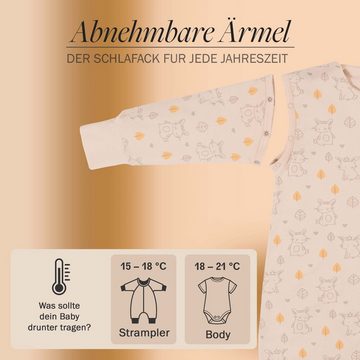 Mababu Babyschlafsack 2.5 TOG Ganzjahres Schlafsack mit Füßen & Ärmel abnehmbar, GOTS (2,5 TOG Ganzjahres-Schlafsack, 1 tlg., Optimal für jede Jahreszeit, mit Anpassungsoptionen), Umklappbaren Bündchen, Atmungsaktiv, hypoallergen, pflegeleicht