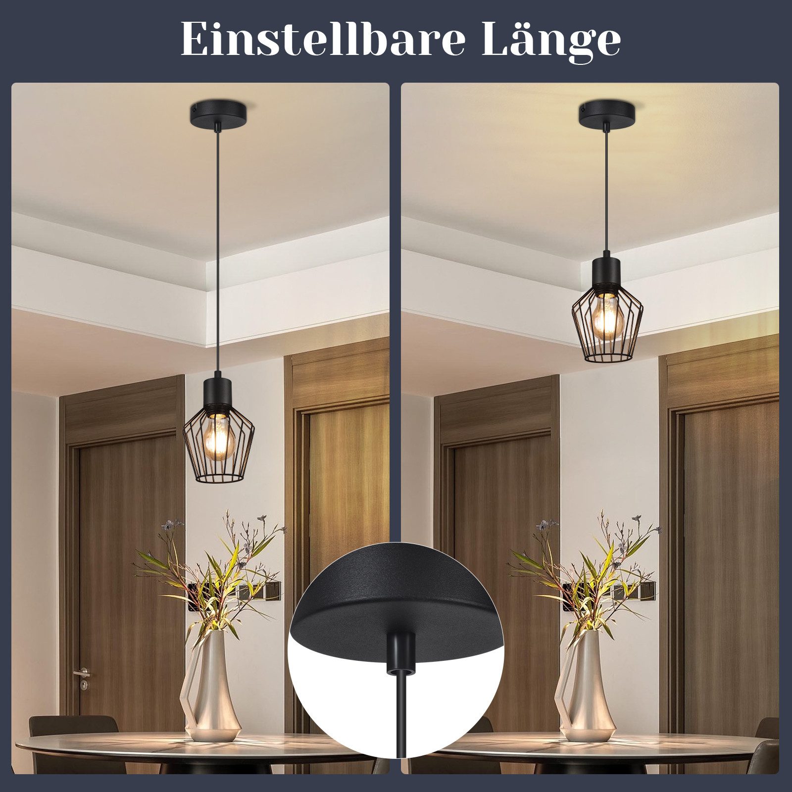 Nettlife Pendelleuchte Retro Schwarz Esstisch E27 Metall Industrie Stil Hängelampe, ohne Leuchtmittel, Wohnzimmer Küche Schlafzimmer Cafe – Bild 5 von 5