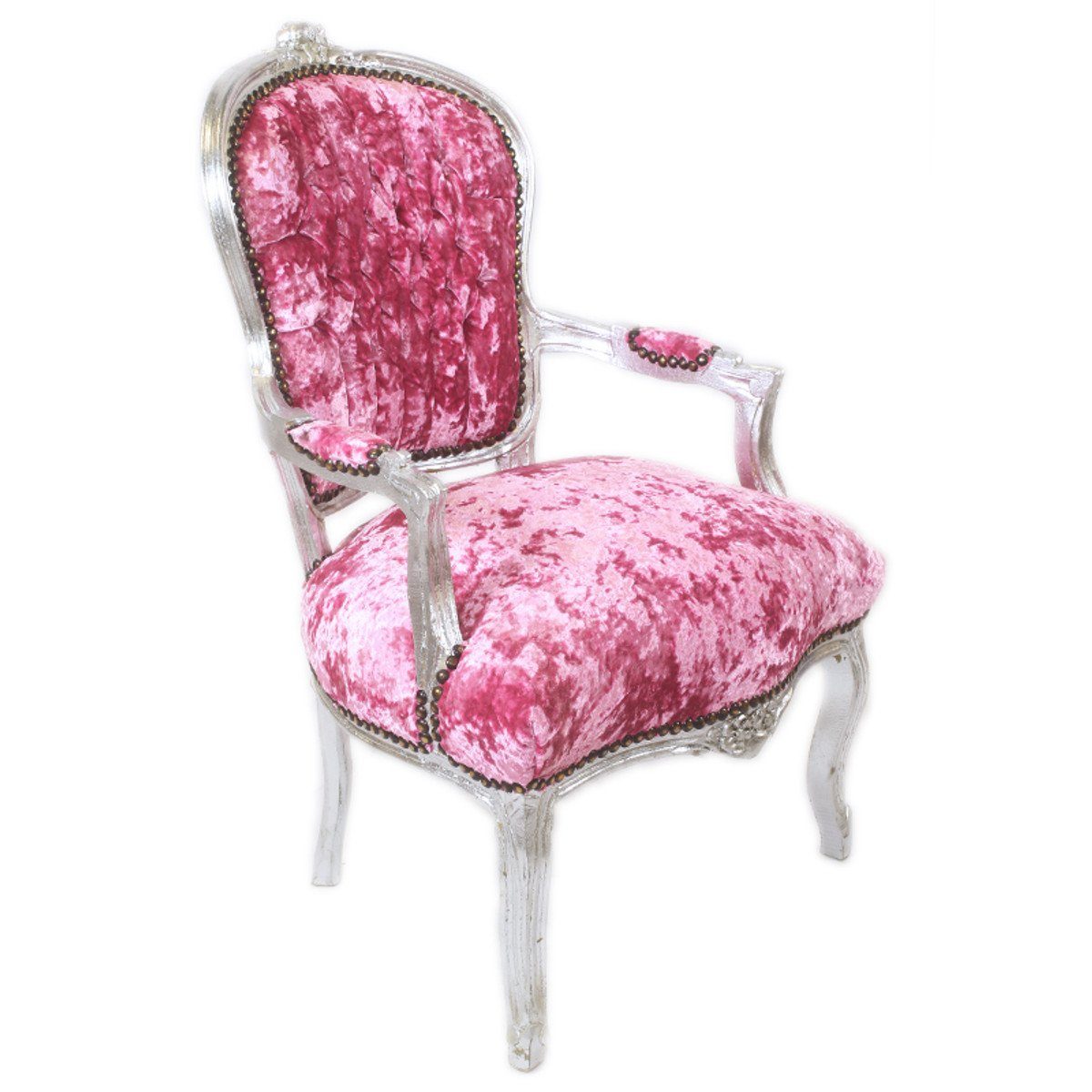 - Velour Möbel Besucherstuhl Salon Pink Stoff Antik / Stuhl Barock Design Casa Padrino Silber