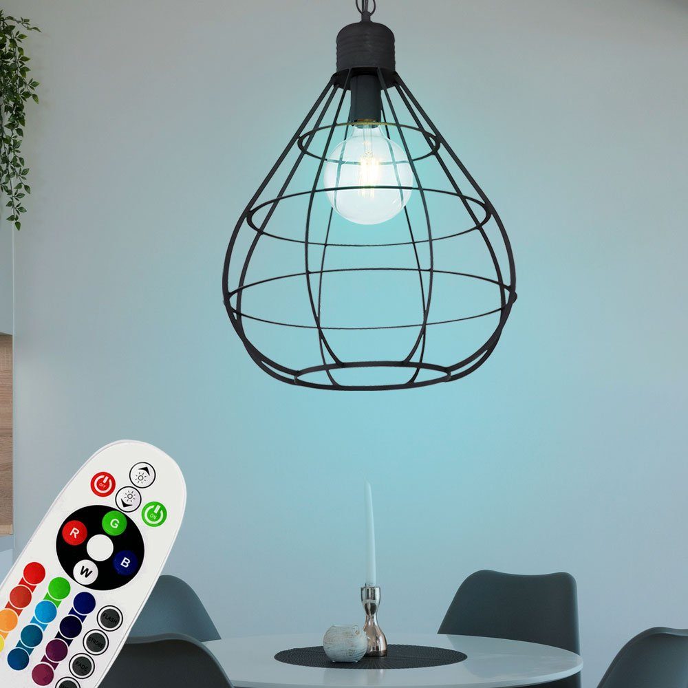 etc-shop LED Pendelleuchte, Leuchtmittel inklusive, Warmweiß, Farbwechsel, Retro Decken Pendel Lampe FERNBEDIENUNG Käfig Hänge Leuchte