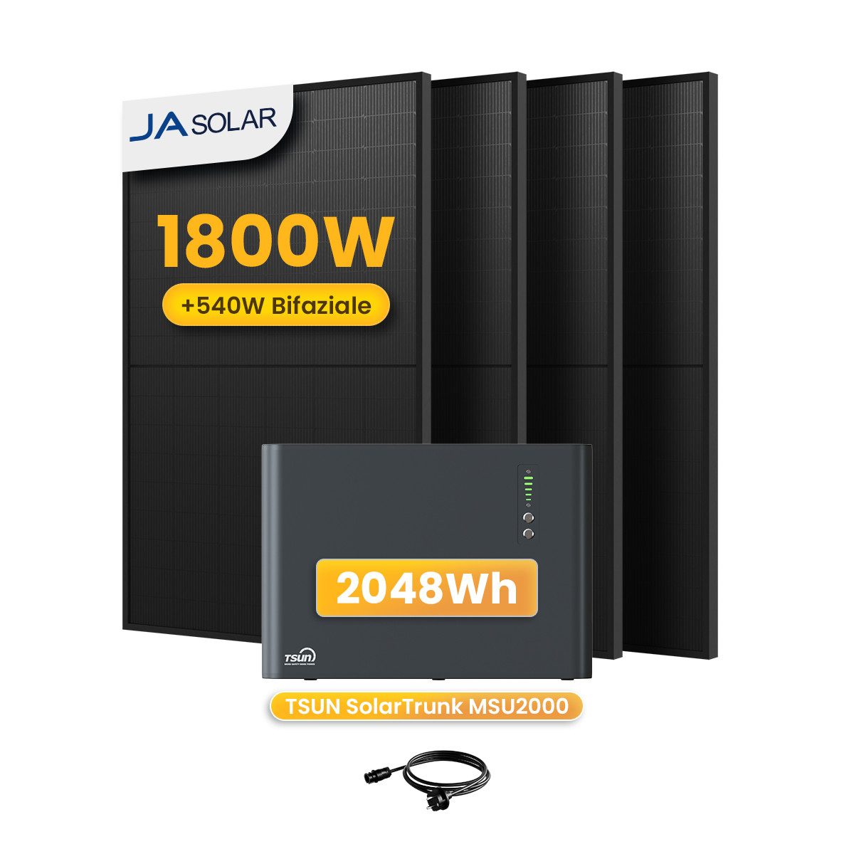 Tsun Balkonkraftwerk 1800W TSUN SolarTrunk MSU2000, All-in-One Speicher mit Zusatzakkus, (4x JASolar 450Wp Full Black im Lieferumfang enthalten), Integrierter Hybrid Mikrowechselrichter