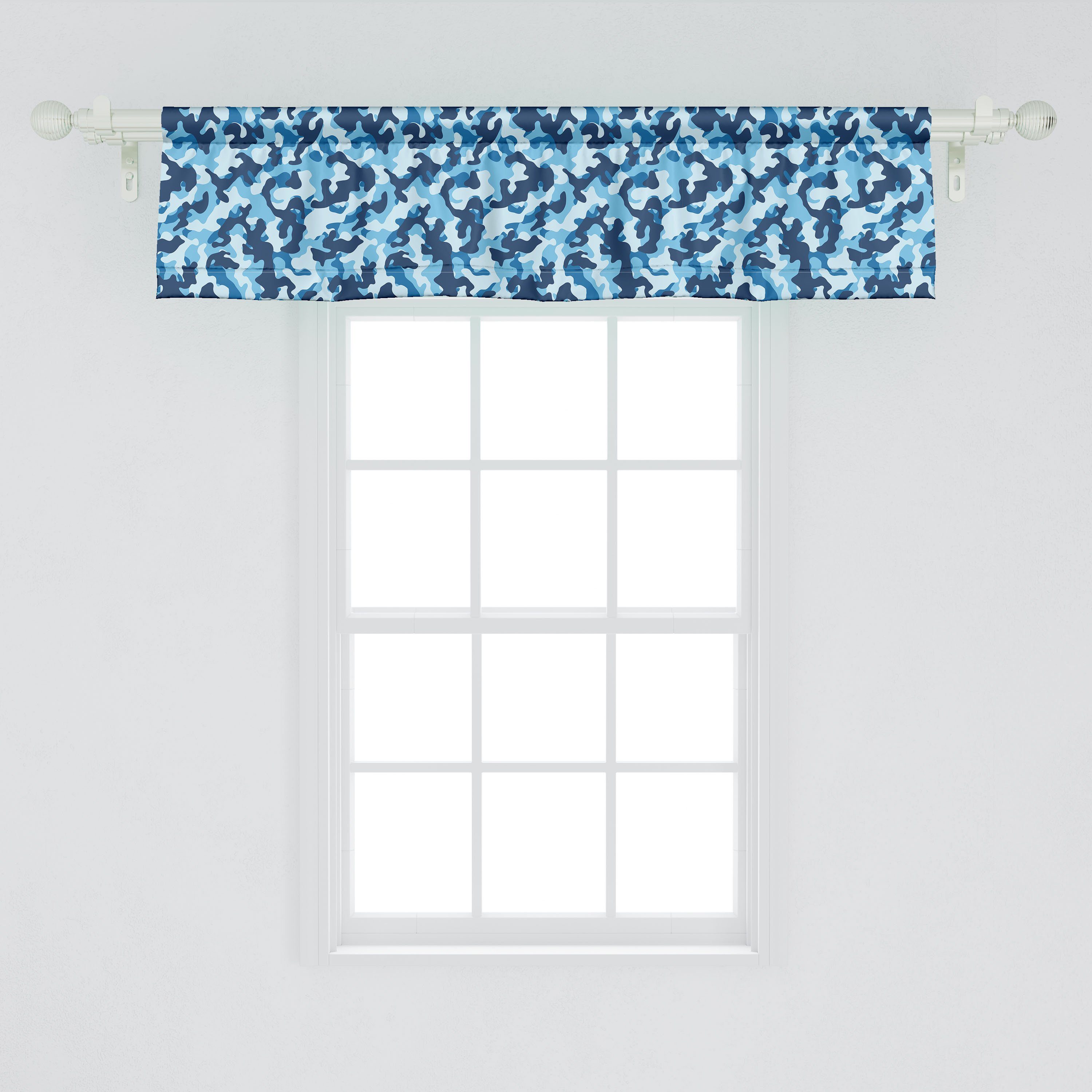 Scheibengardine Vorhang Volant für Küche tonte mit Blau Tarnen Dekor Microfaser, Entwurf Abakuhaus, Stangentasche, Schlafzimmer