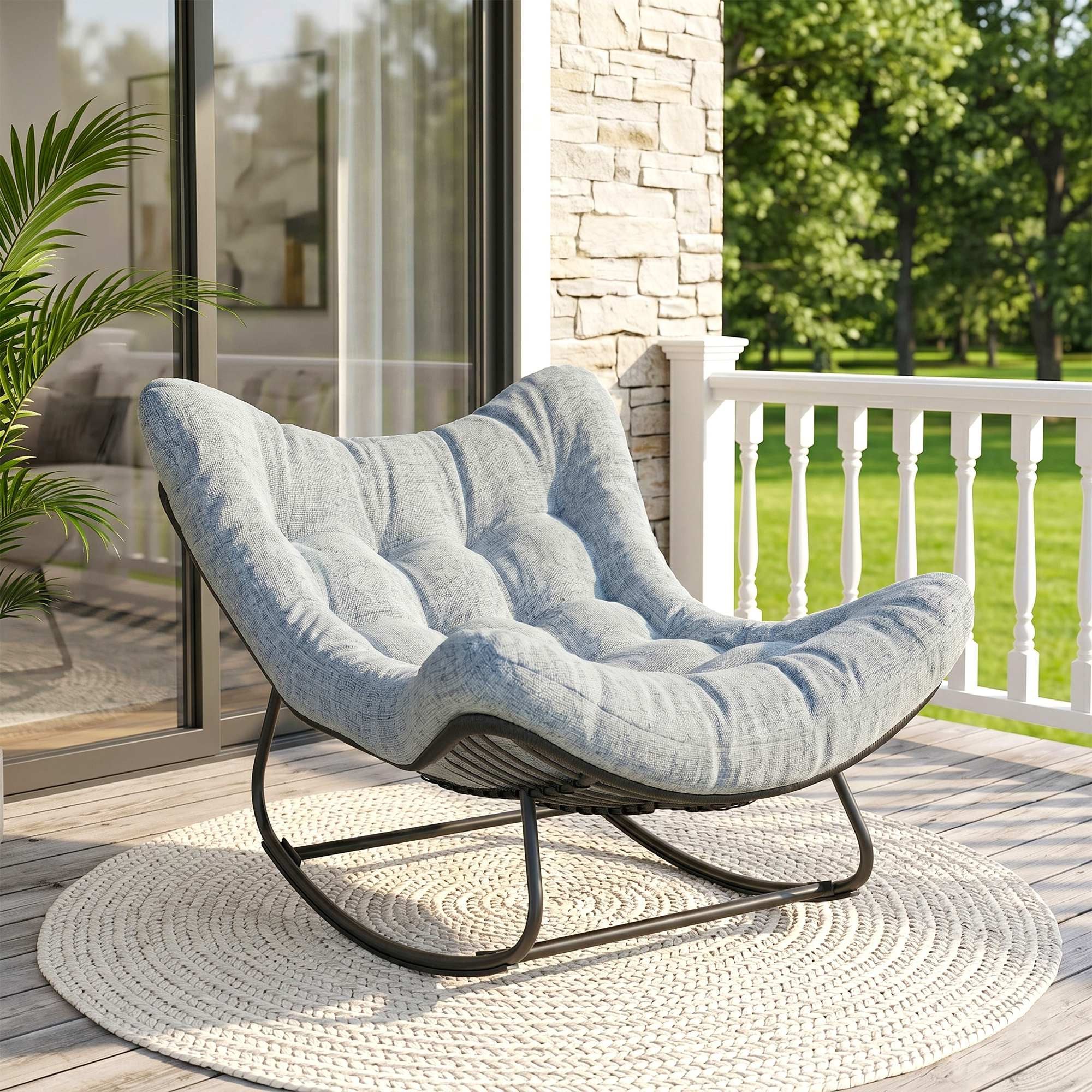 Outsunny Schaukelstuhl mit Stahlrahmen, Kissen (Rattan-Gartenbank, 1 St), für Garten, Terrasse, Park, 98 x 111 x 74 cm Grau