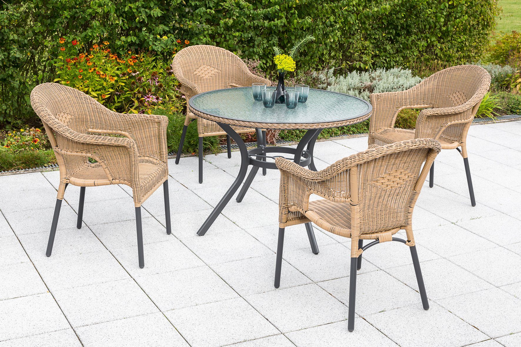 verstellbar (Set, 2er 2-St), MERXX Set, Polyrattan, Ravenna stufenlos Gartensessel