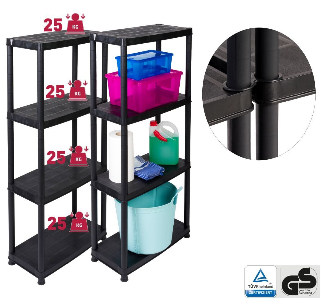 Kreher Standregal Set: 2 x 'Primo' mit 4 Böden aus Kunststoff in Schwarz, 2 günstig online kaufen