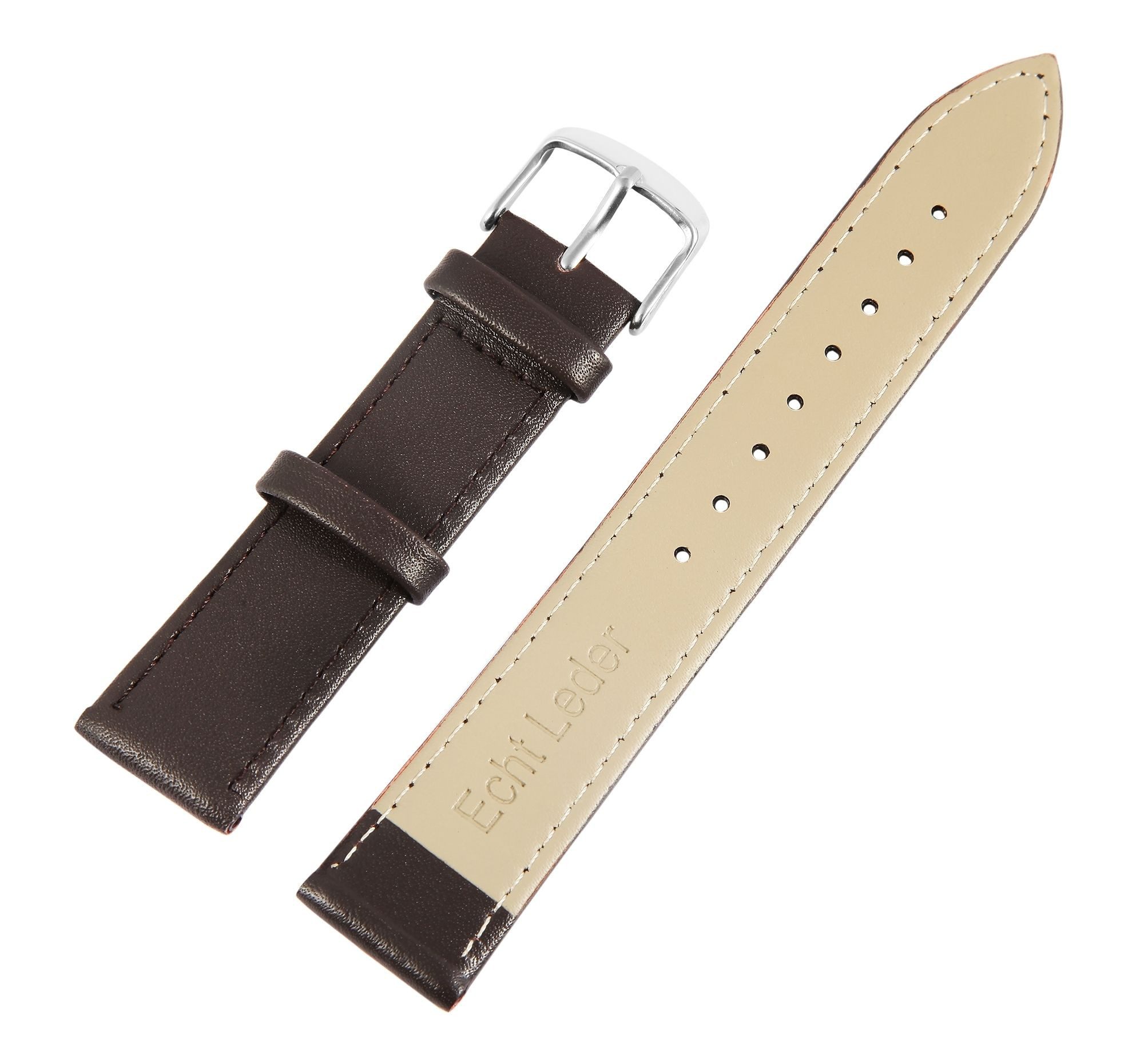STEINMEISTER Uhrenarmband Ersatzarmband aus Echtleder - Dunkelbraun- genäht - 10 - 20 mm