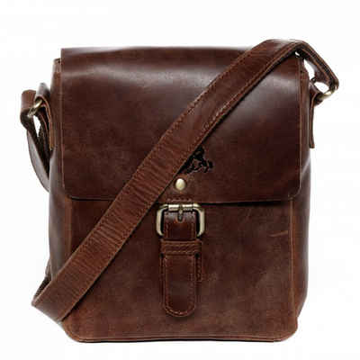 SID & VAIN Schultertasche »ORLANDO«, Messenger Bag echt Leder Unisex, Umhängetasche braun-cognac