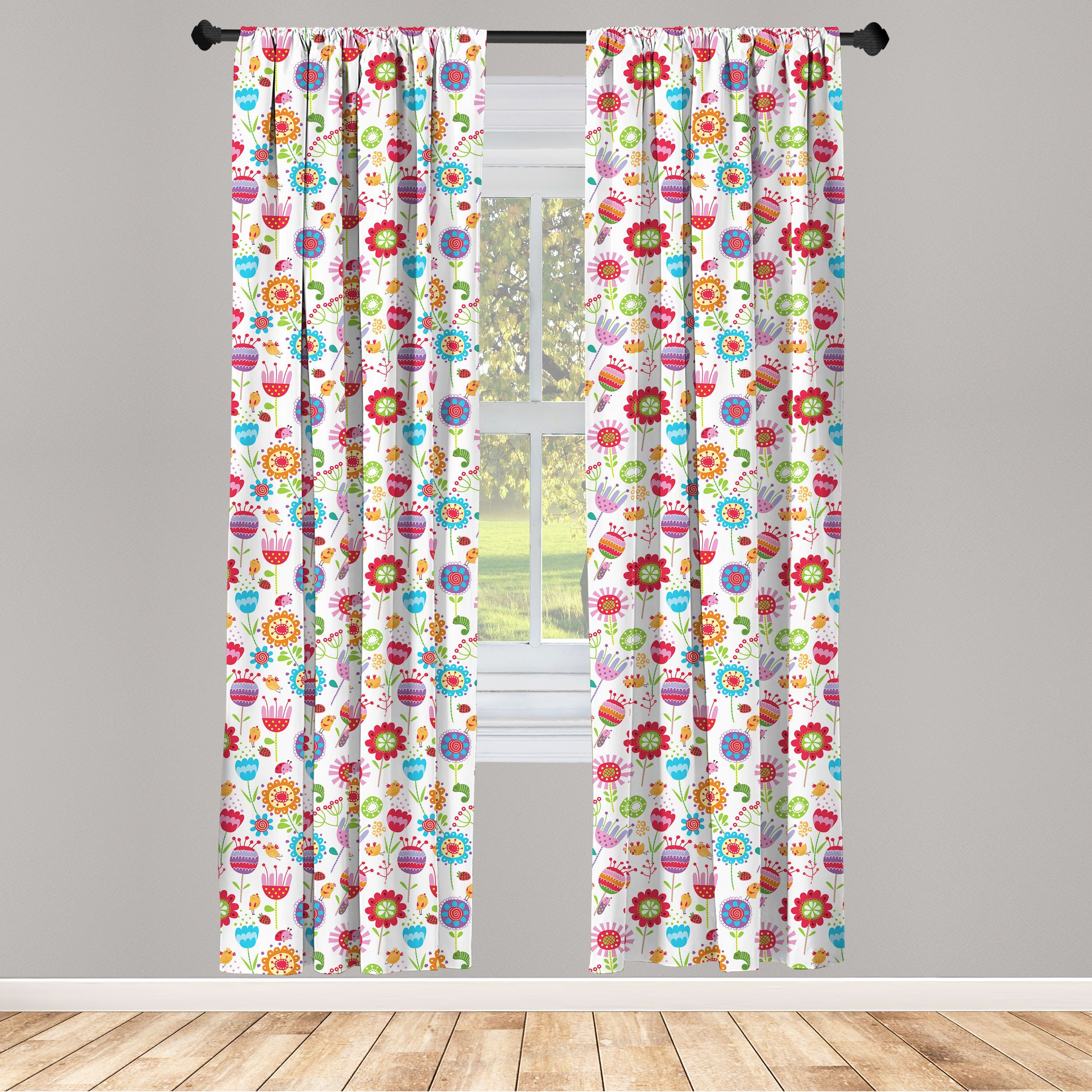 Gardine Vorhang für Wohnzimmer Abakuhaus, Blume Dekor, Microfaser, Schlafzimmer Garten-Blumen Verspielt