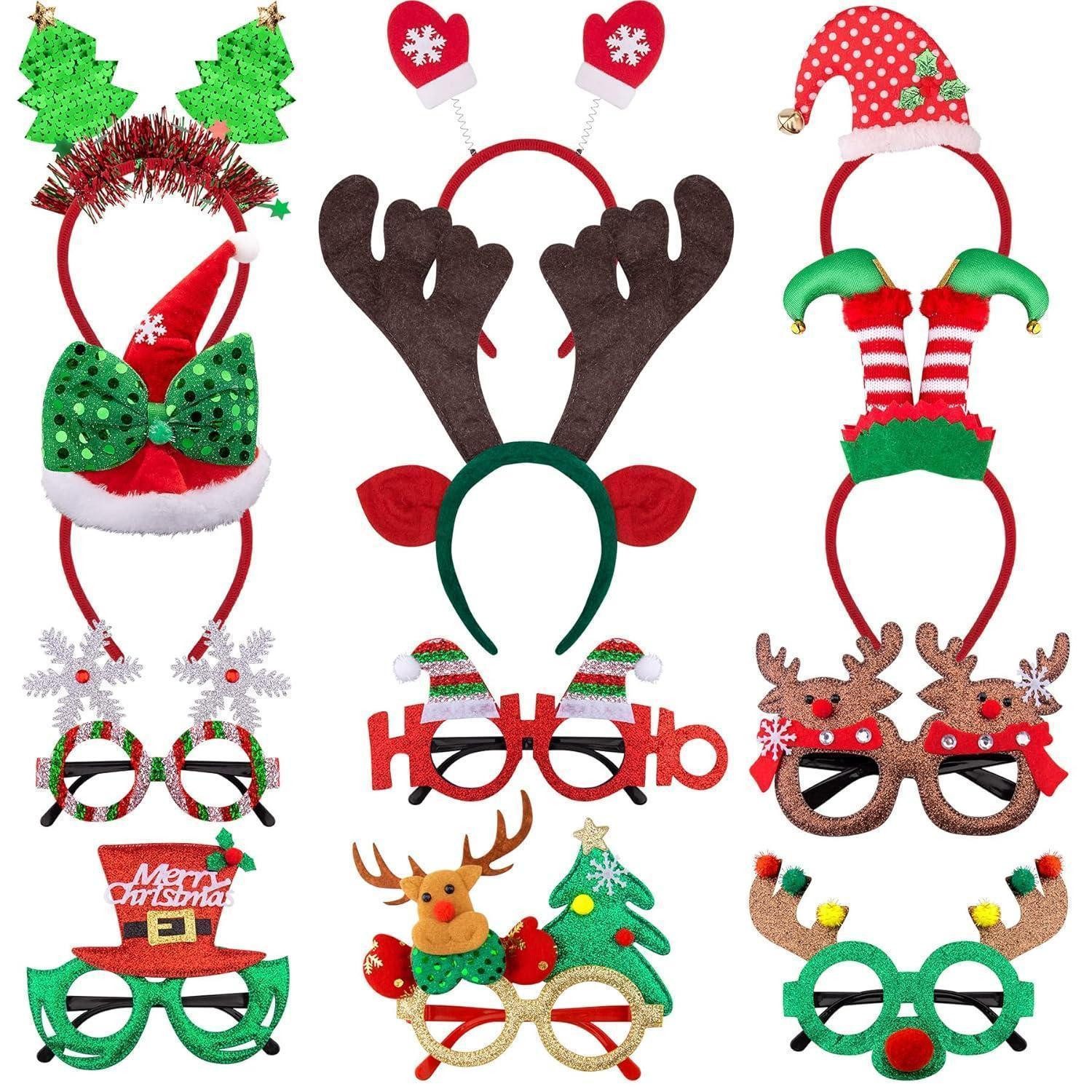 LuxusKollektion Haarreif Weihnachts Haarreifen Brille Set 12-teilig Weihnachten Stirnbänder