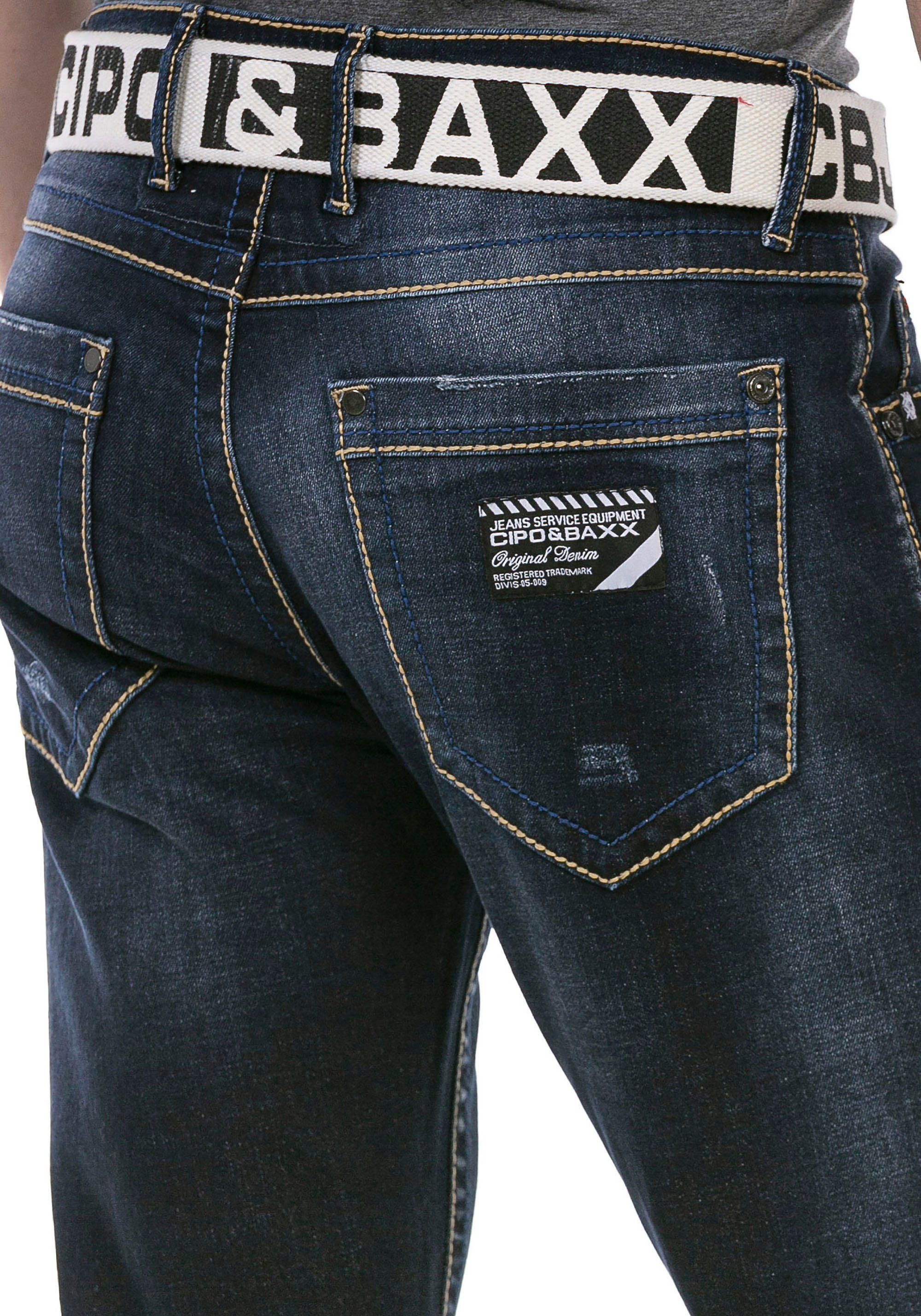Baxx Cipo darkblue markanter Regular-fit-Jeans & Waschung mit