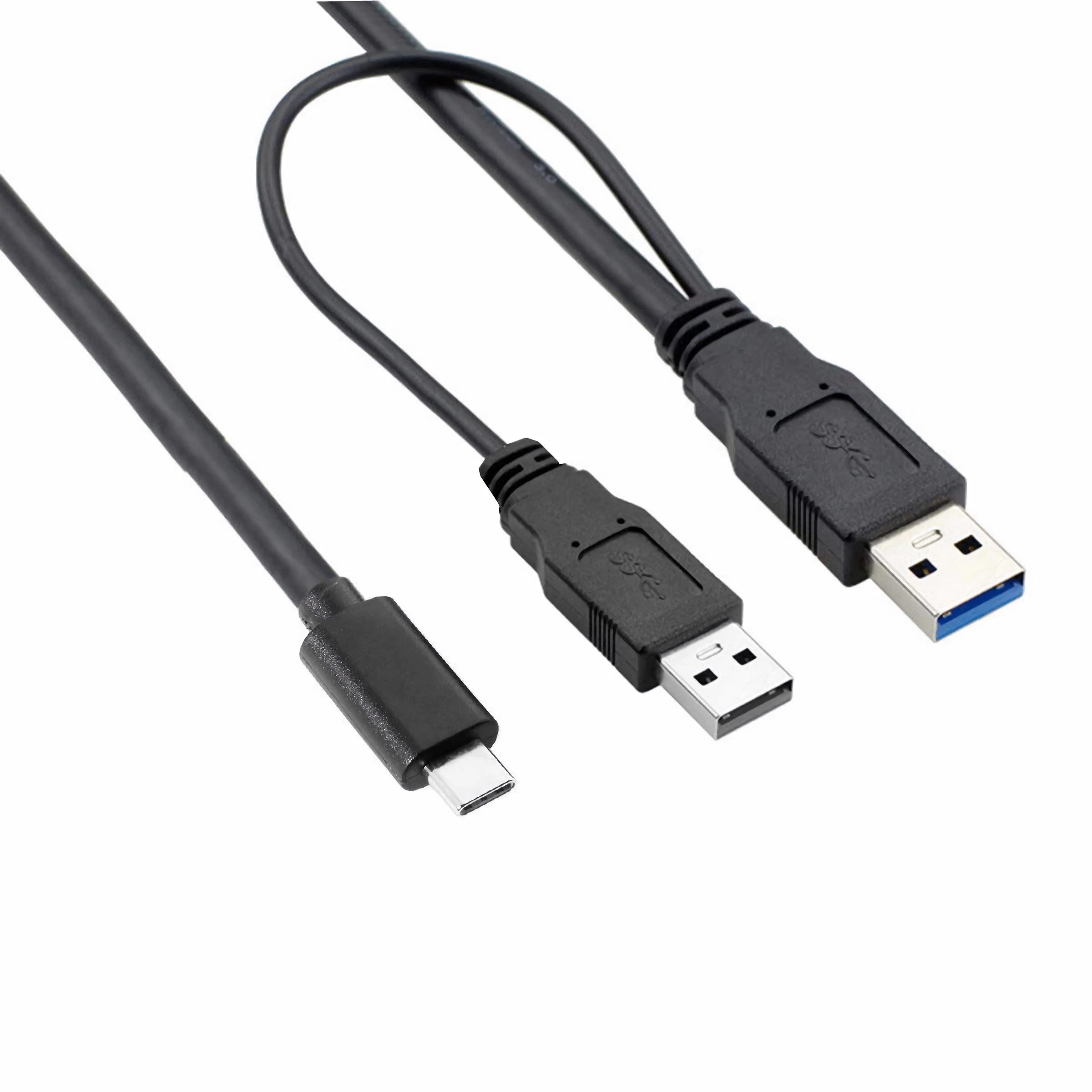Bolwins O55 USB-C zu USB 3.0 & USB 2.0 Dual Power Daten Kabel Laptop Festplatt USB-Kabel, USB-C (USB 3.1 Typ C) Stecker, USB 3.0 Typ A Stecker + USB 2.0 Typ A Stecker (Y-Kabel) (60 cm), Y-Kabel mit zusätzlicher Stromversorgung, USB 3.0 für Daten & Strom