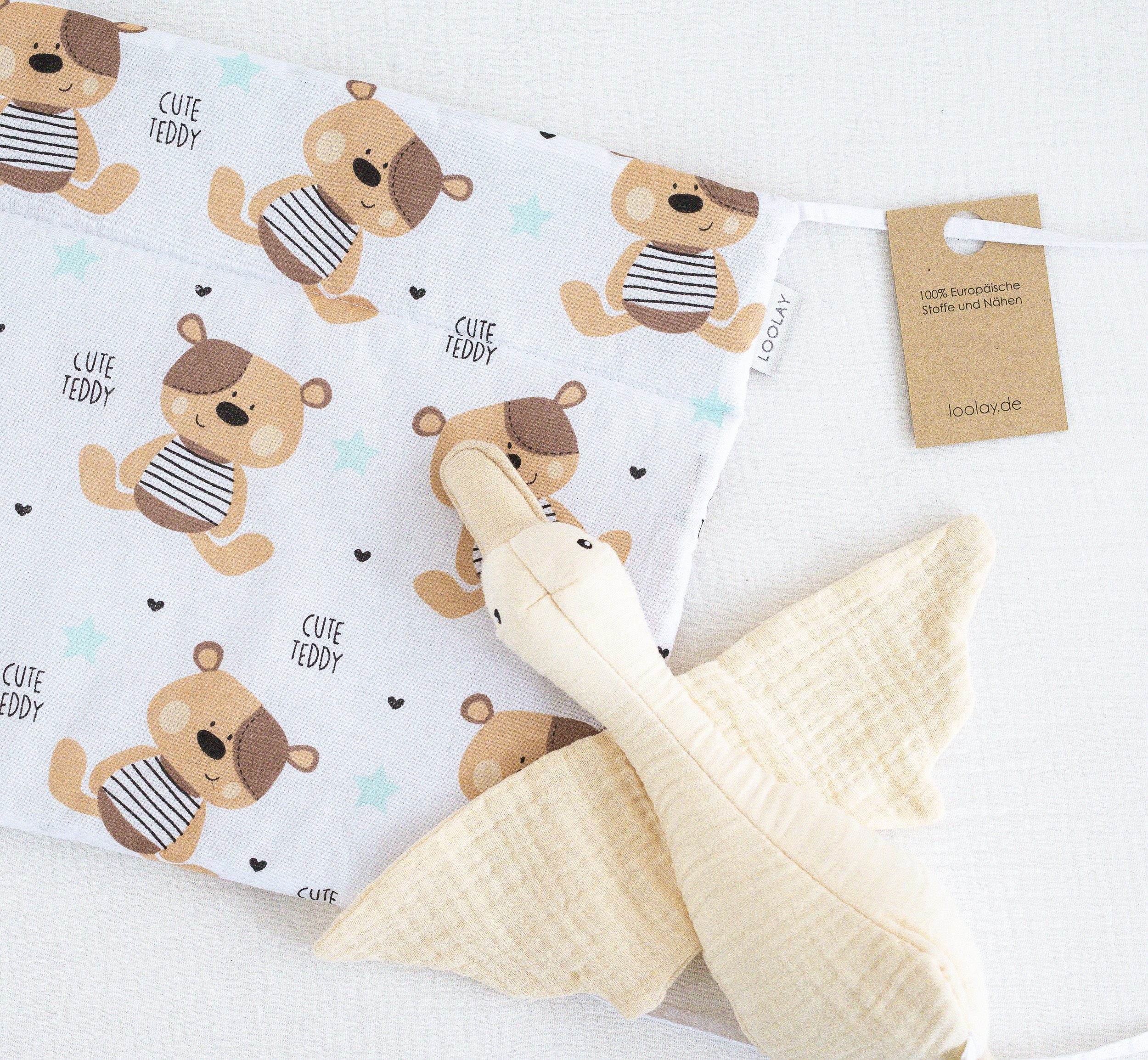 Loolay Bettnestchen TEDDY Bär Baumwolle Atmungsaktives Babybett BETTUMRANDUNG Teddybär, (Bett 140x70cm - 420, 210 cm, 120x60cm - 360, 180 cm, Babyaussttatung Um – Bild 4 von 5