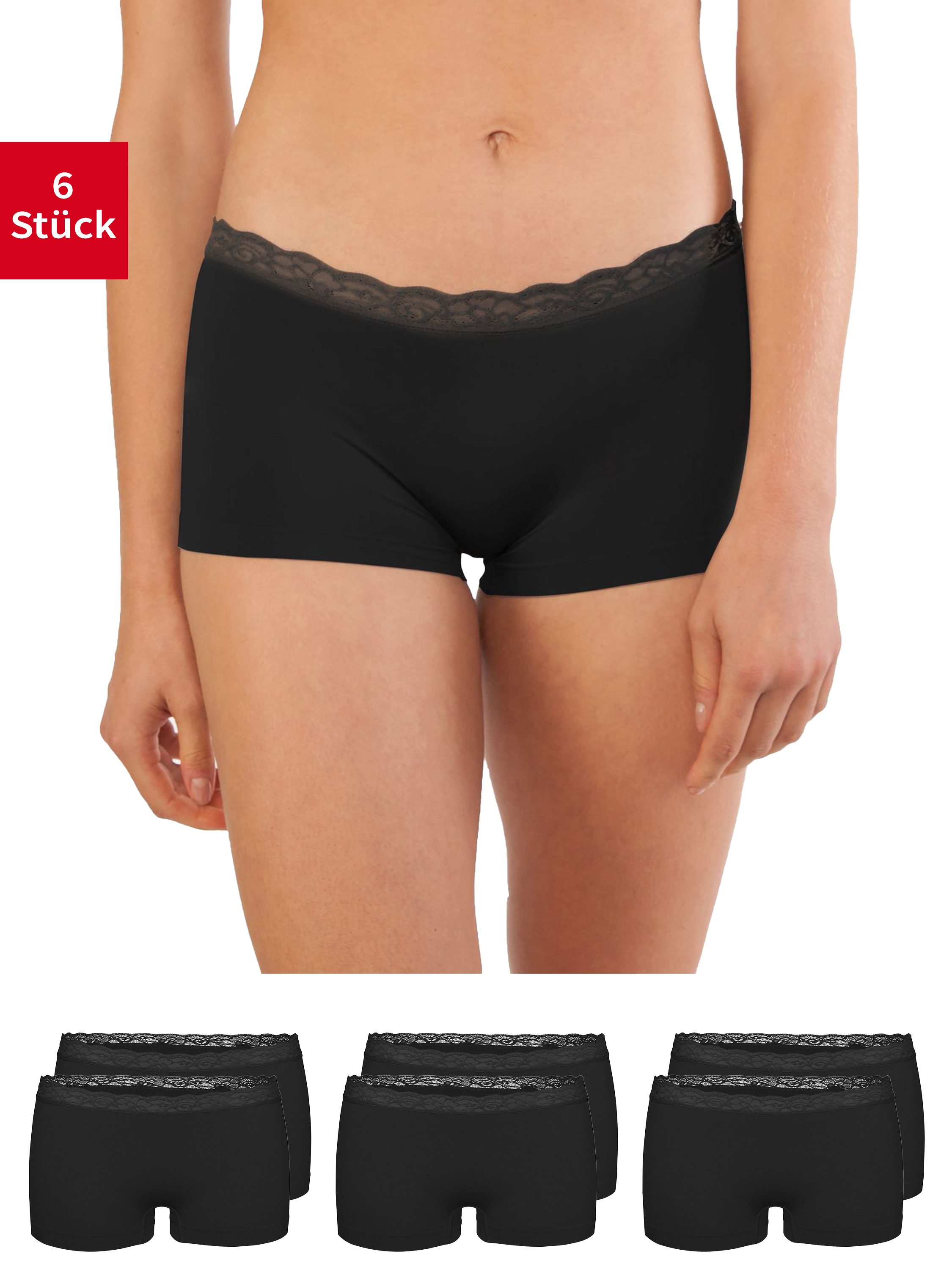 Fabio Farini Boxershorts Damen Подштанники - Microfaser Frauen Boxer Slip (Packung, 6-St) mit dezenter Spitze am Bund