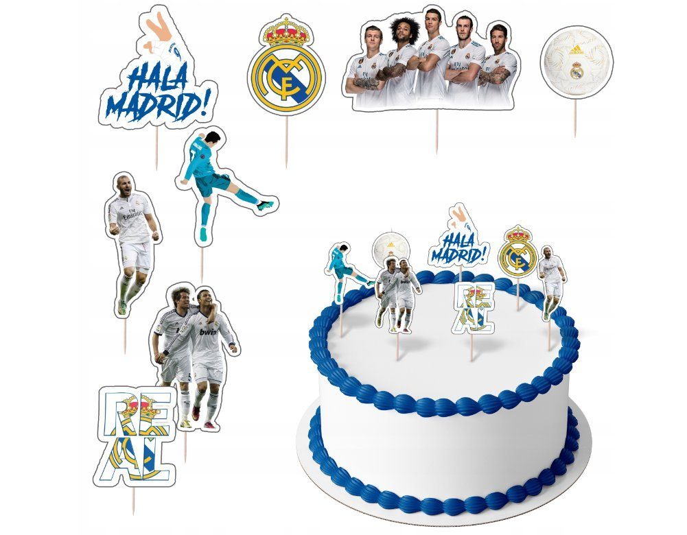 Festivalartikel Tortenstecker REAL MADRID Topper Set 8 Stk Geburstag Torten Deko Kuchen Junge