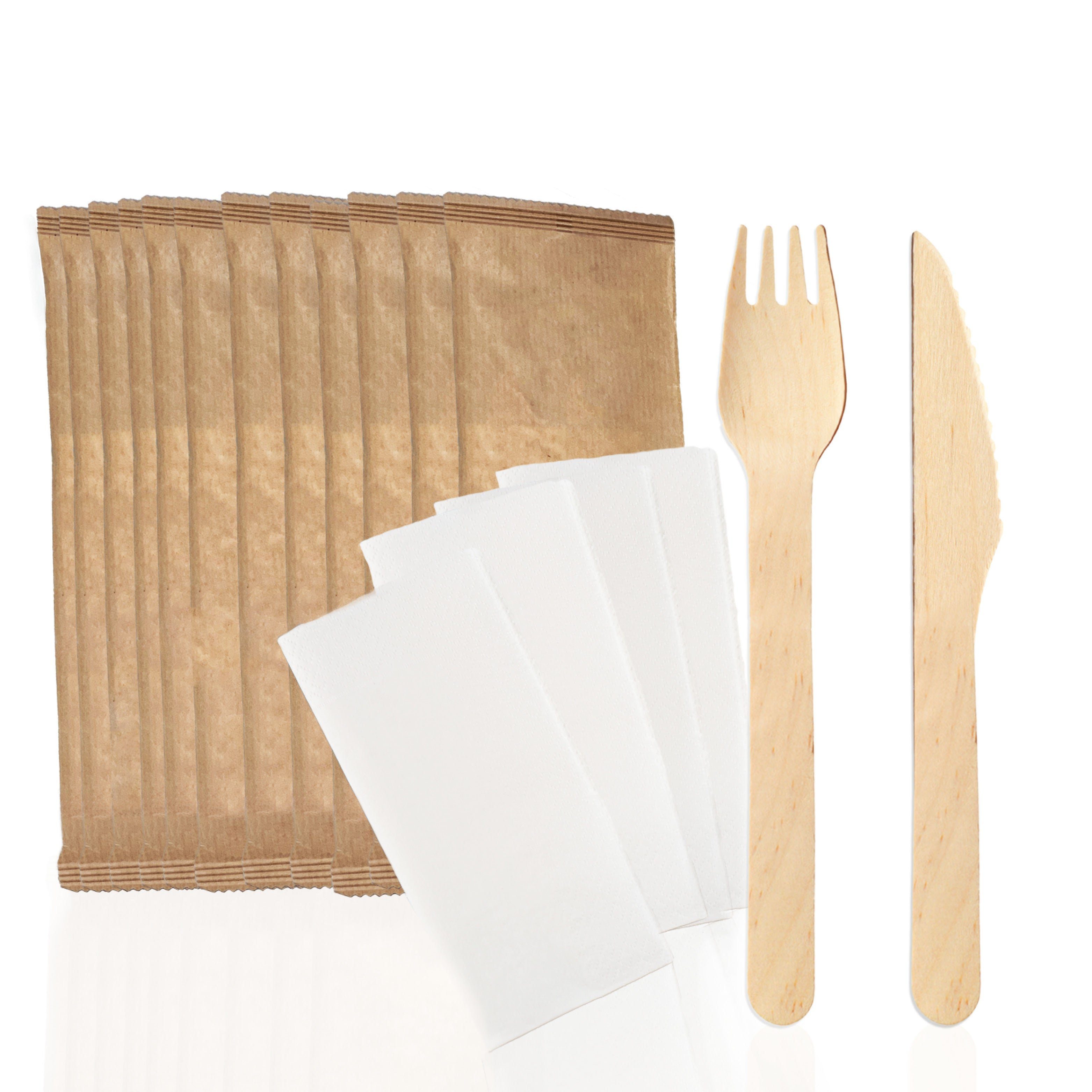 wisefood Einwegbesteck-Set Birkenholz Besteckset einzeln verpackt (Messer, (300-tlg), Birkenholz