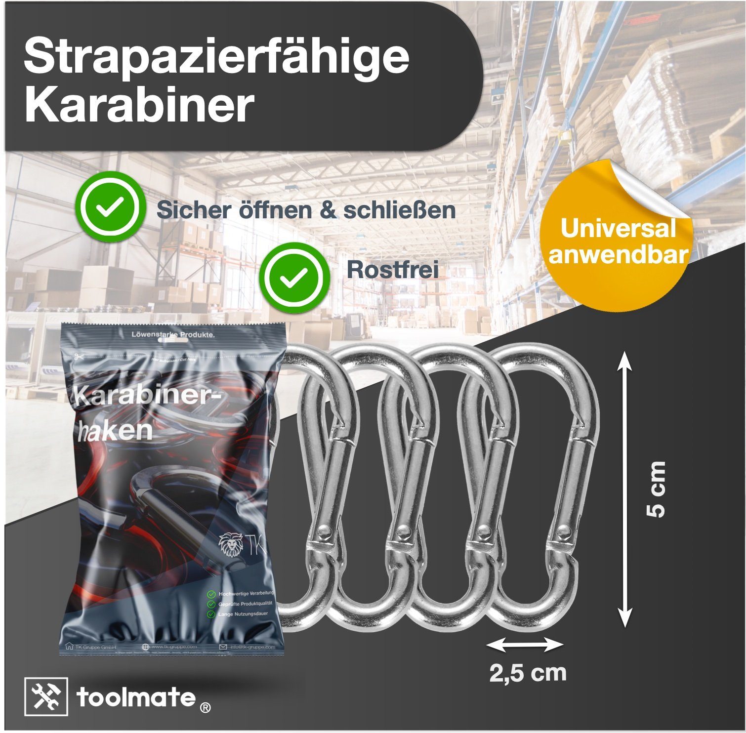 toolmate® Karabiner 12x Karabinerhaken 55 mm - Schnapphaken Karabiner aus Aluminium, (12er Set, 12 St., 12-teilig)