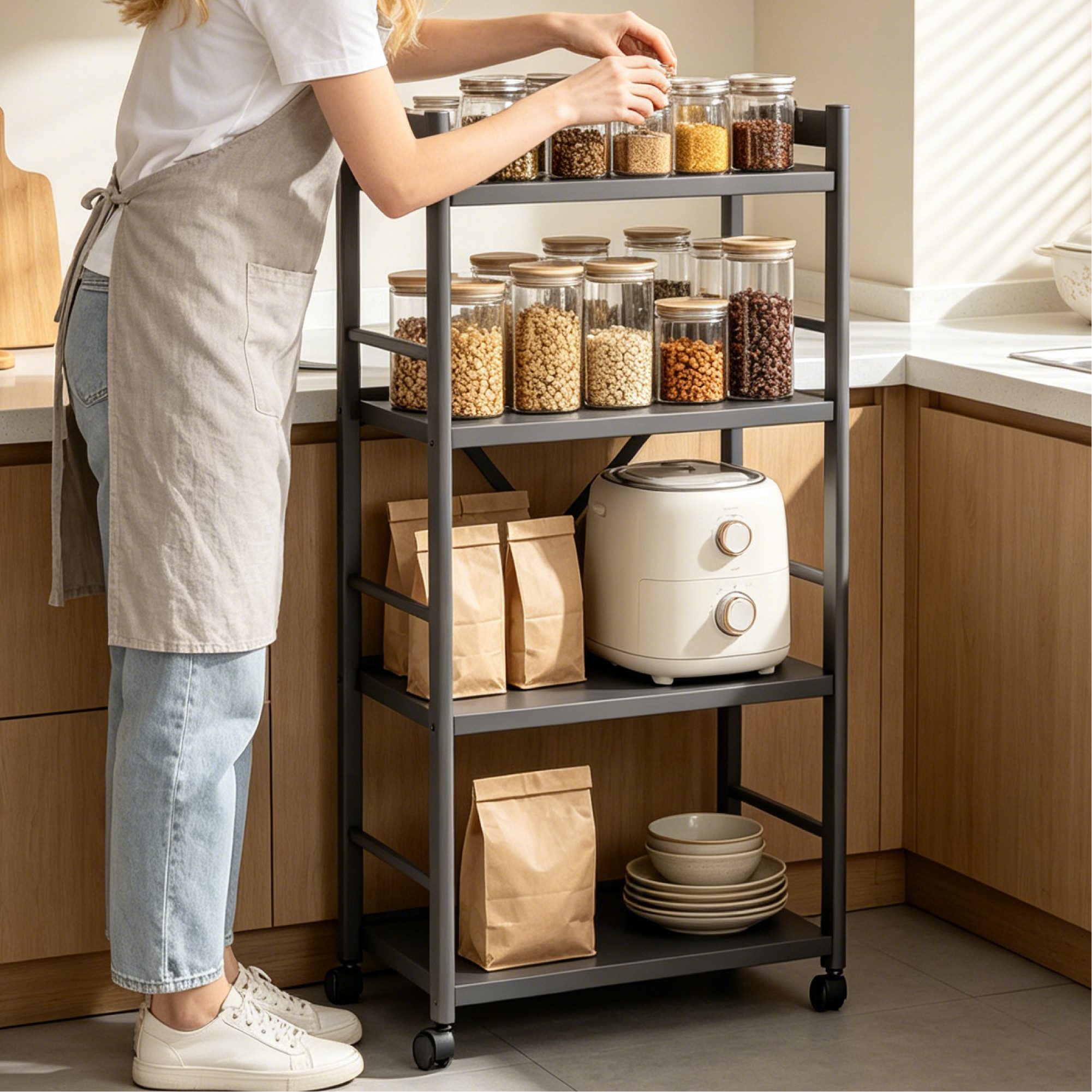 doporro Küchenregal Küchenorganizer mit 4 Ebenen aus verzinktem Stahl 60x41x125cm Reglo-13, Faltbar und flexibel einsetzbar