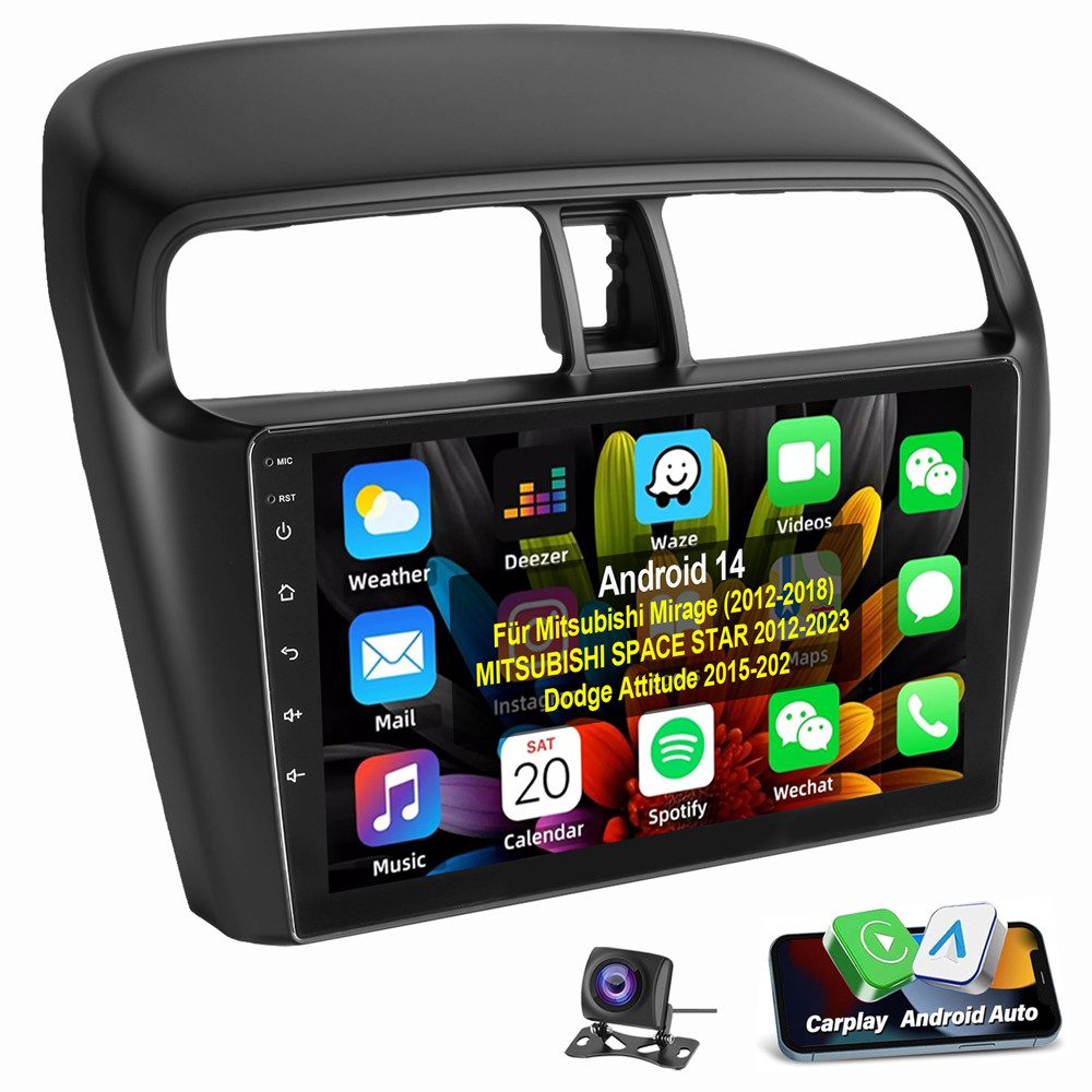 ESSGOO Für Mitsubishi Mirage Space Star Dodge Attitude Autoradio Autoradio (RDS, Digitalradio (DAB), FM, AM, Apple Carplay Android Auto GPS Navi WIFI BT)