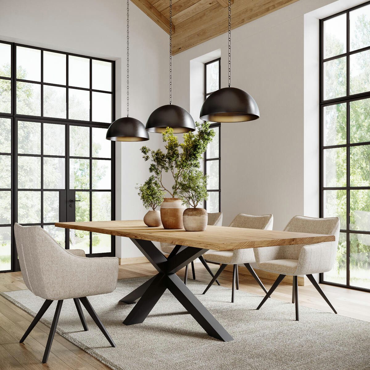 Rellgo Esstisch Otis, handgefertigter massiver Küchentisch aus 4cm Eiche, handgefertigt, stilvoller Holztisch, 220x100, inkl Gestell